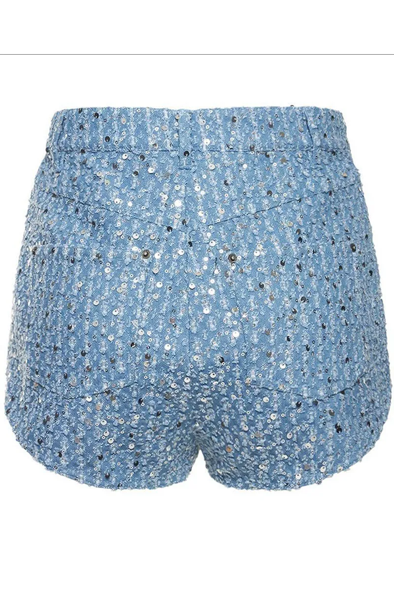 UL0260 Sequins Denim Jacket and Shorts Set