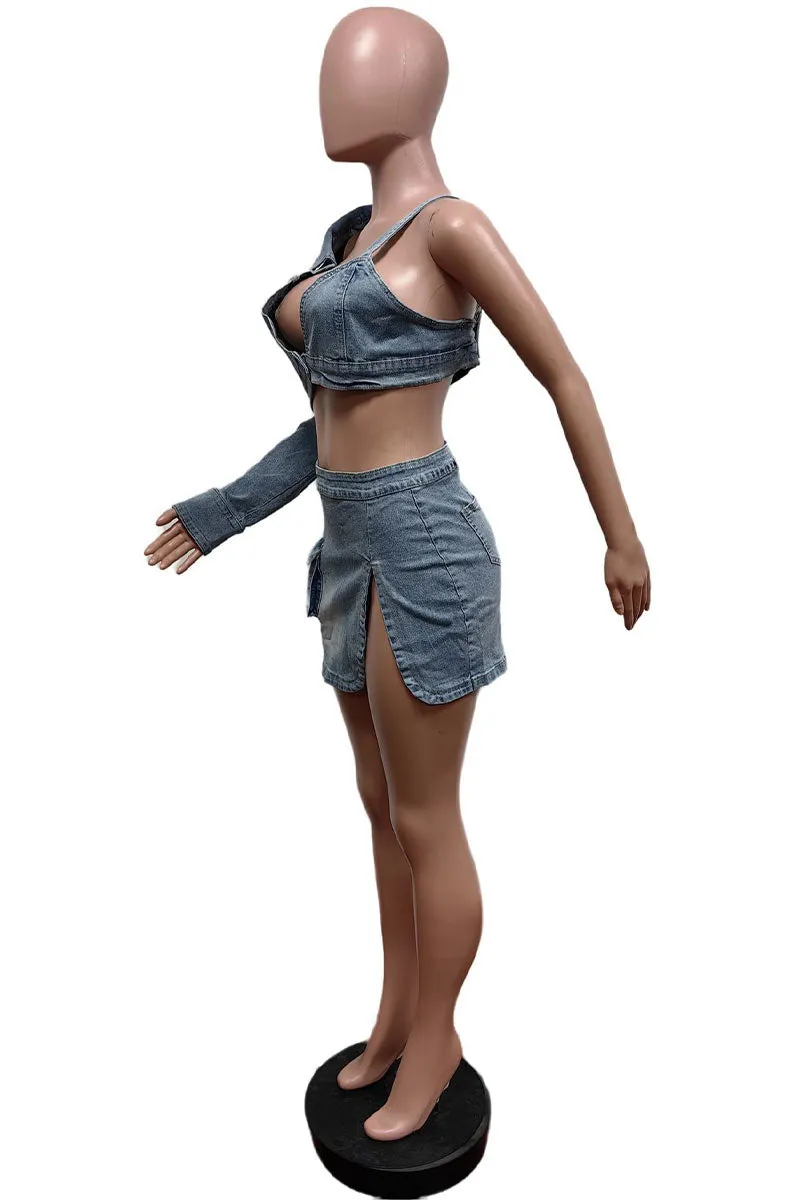 UM0500 Denim Shirt and Skirt Set