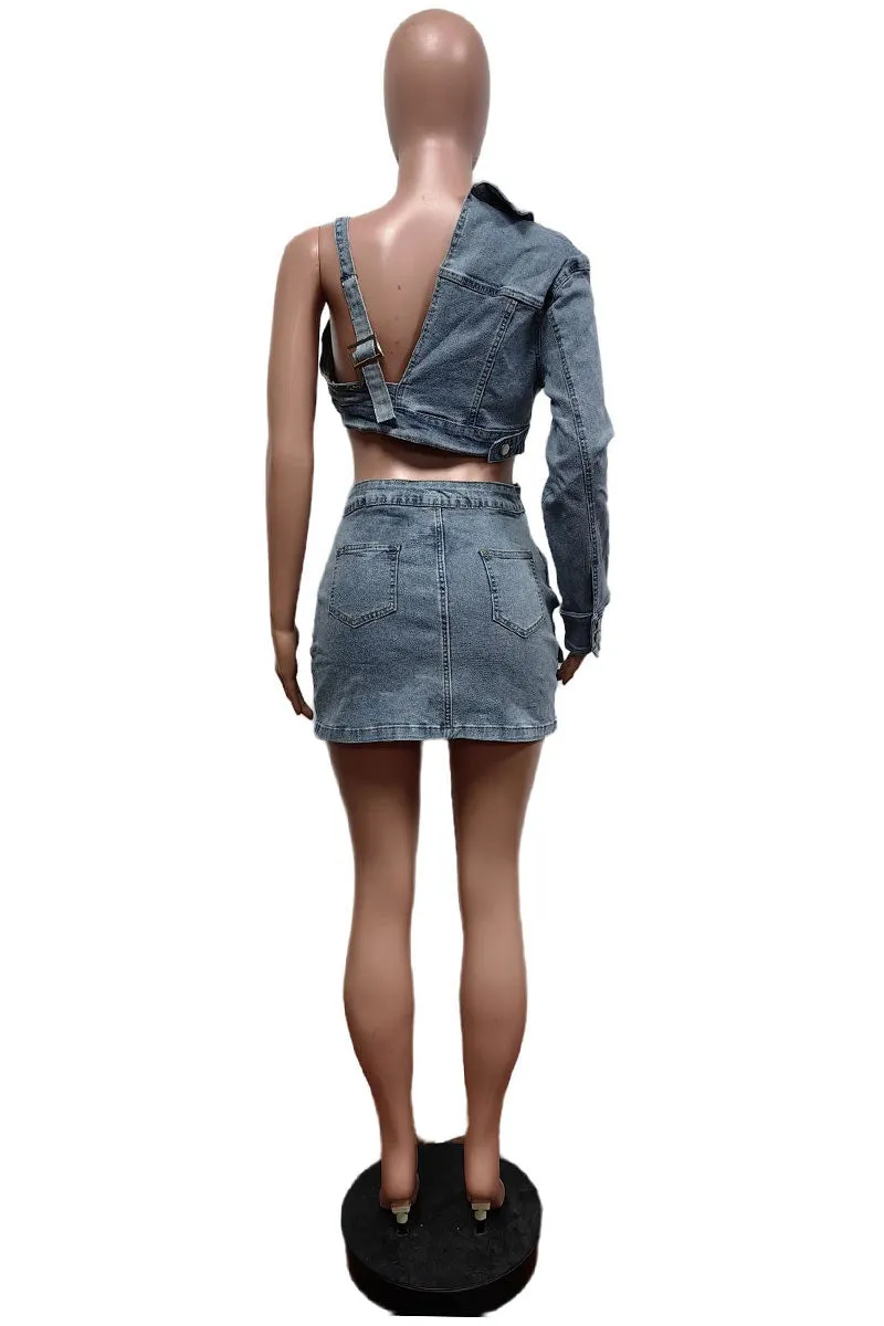 UM0500 Denim Shirt and Skirt Set