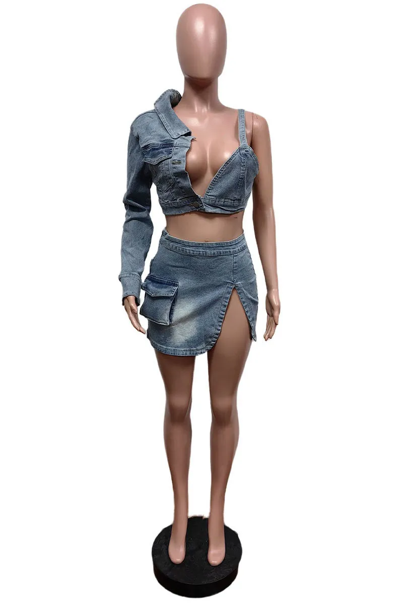 UM0500 Denim Shirt and Skirt Set