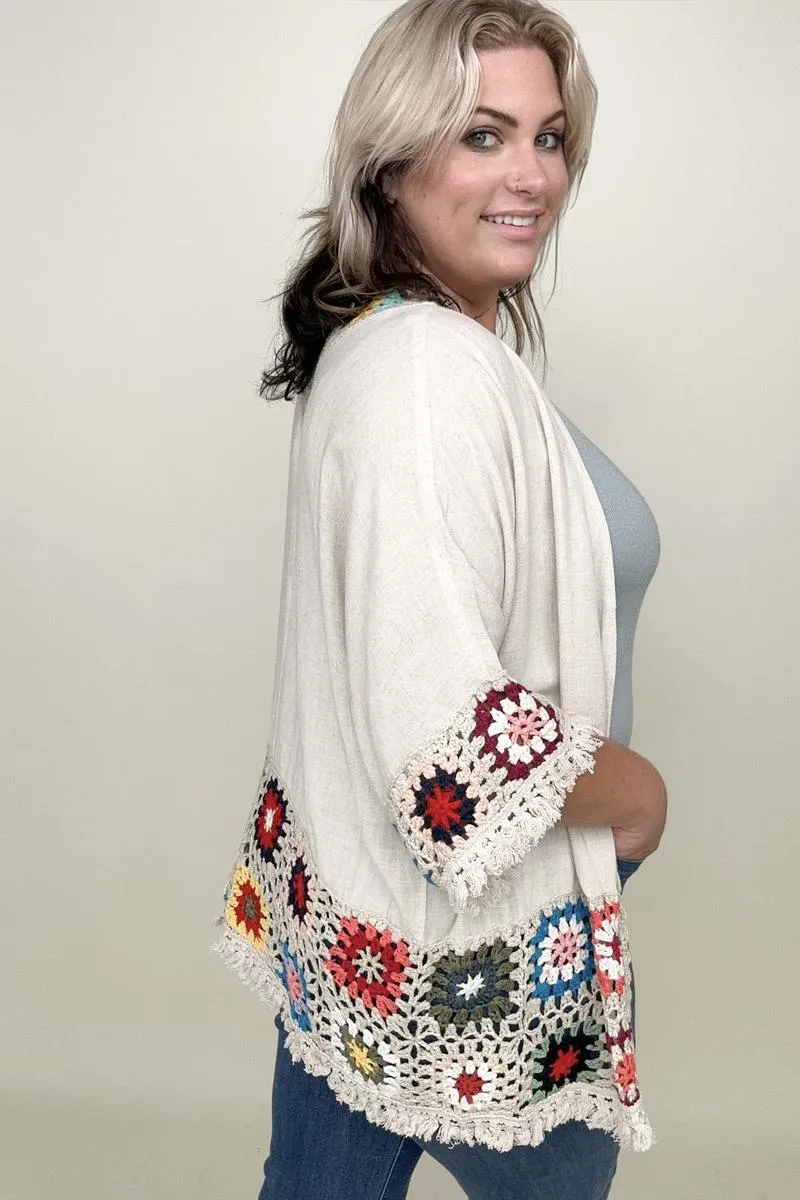 Umgee Linen Blend Patch Crochet Kimono