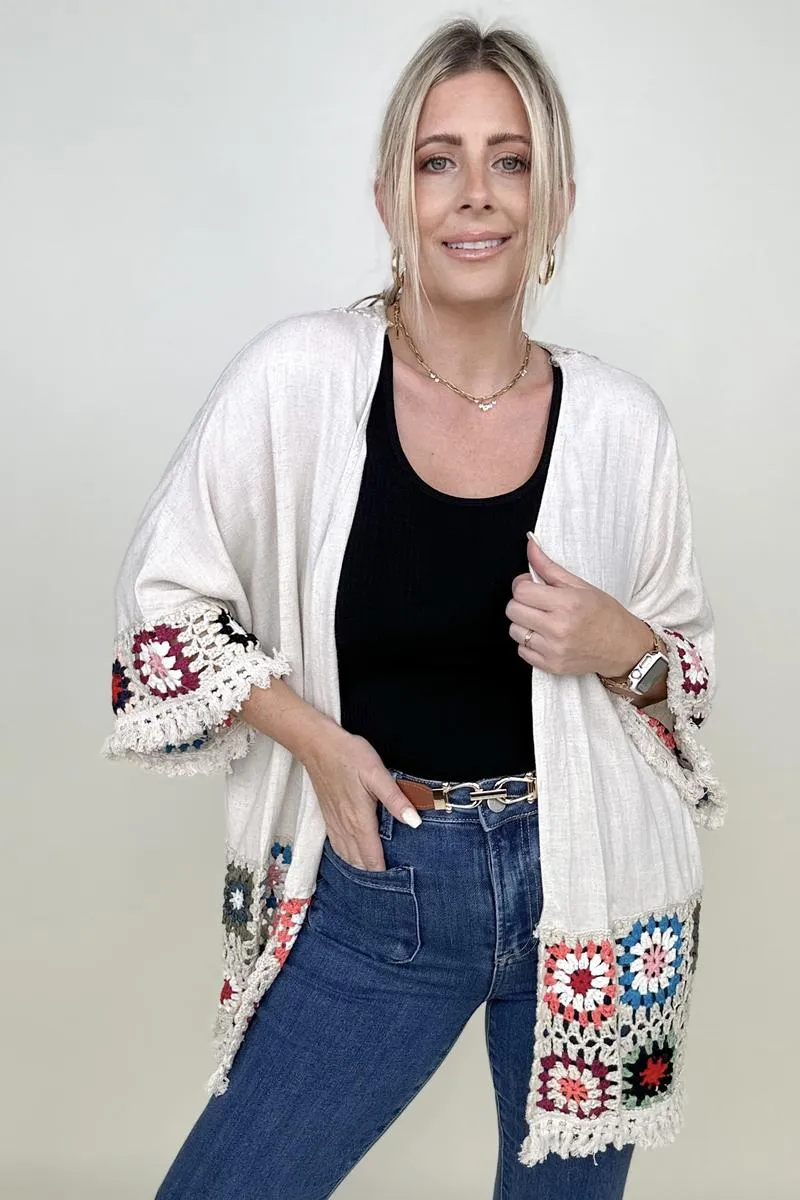 Umgee Linen Blend Patch Crochet Kimono