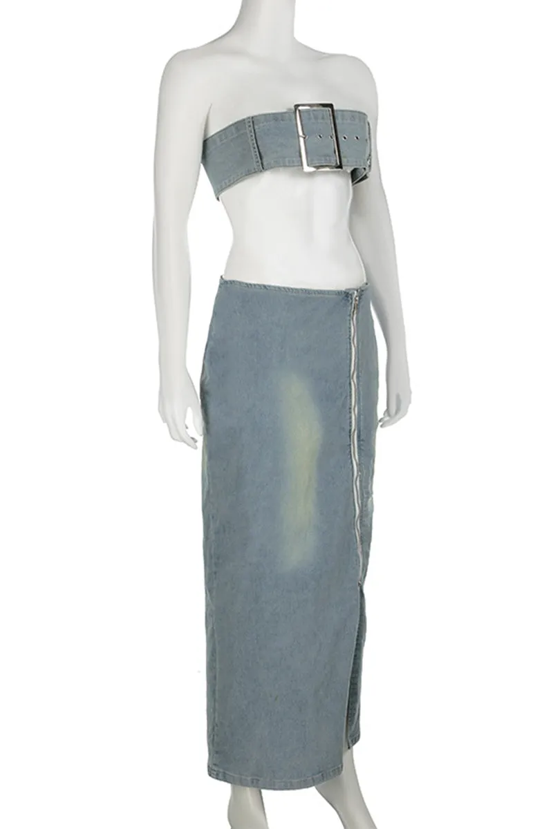 UQ3315 Denim Tube and Skirt Set