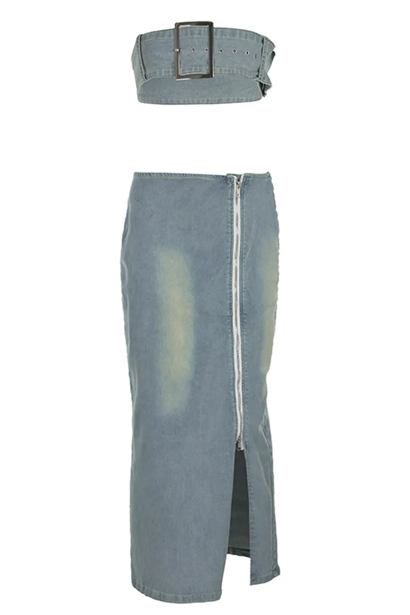 UQ3315 Denim Tube and Skirt Set