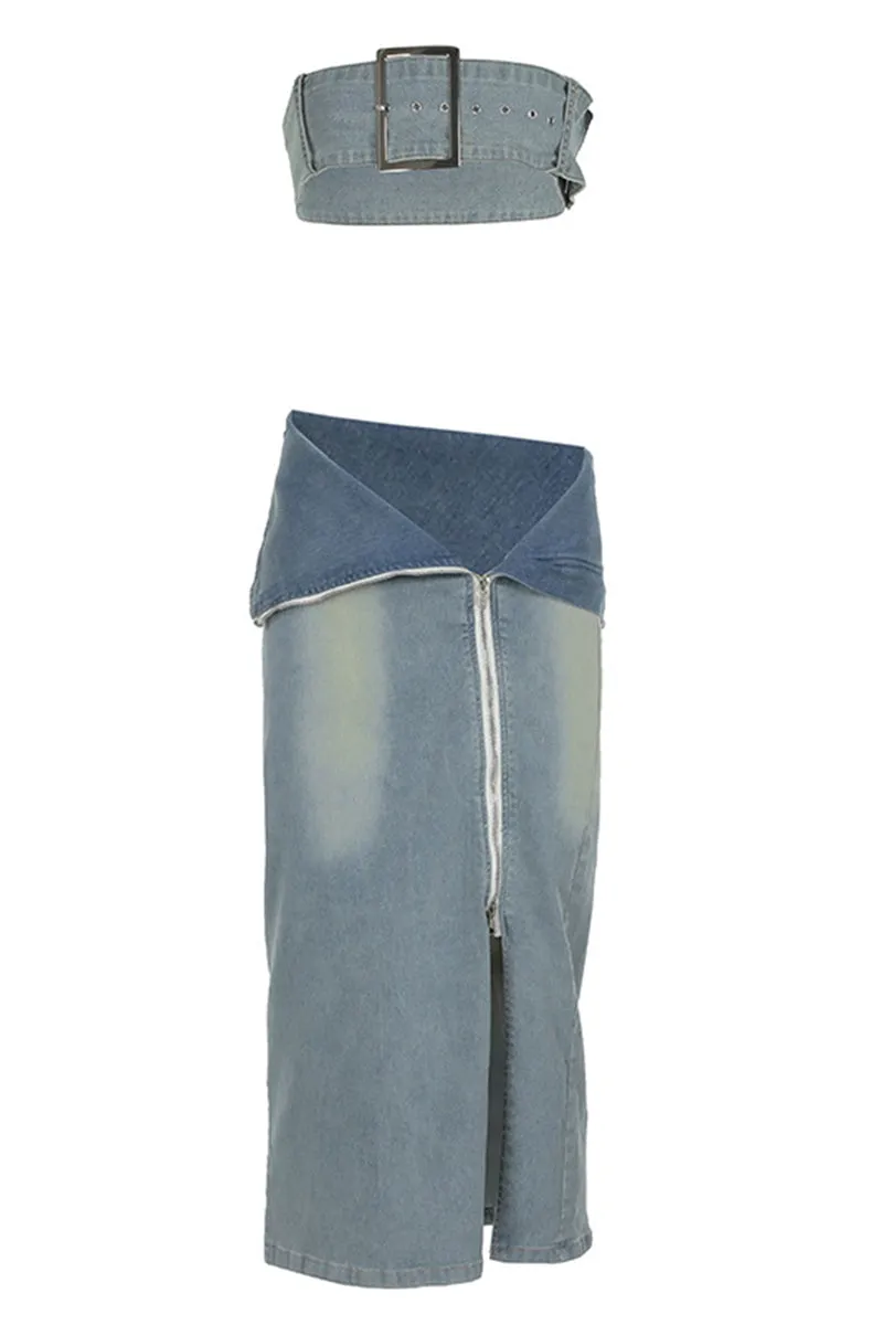 UQ3315 Denim Tube and Skirt Set