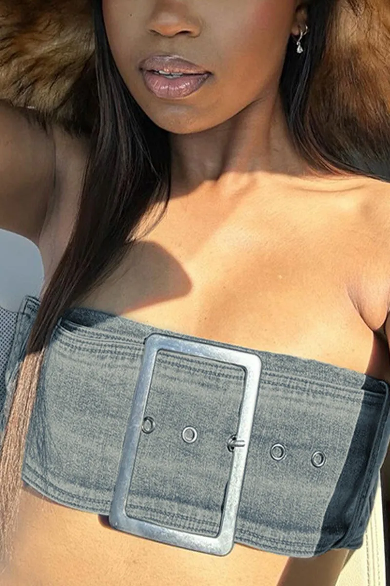 UQ3315 Denim Tube and Skirt Set