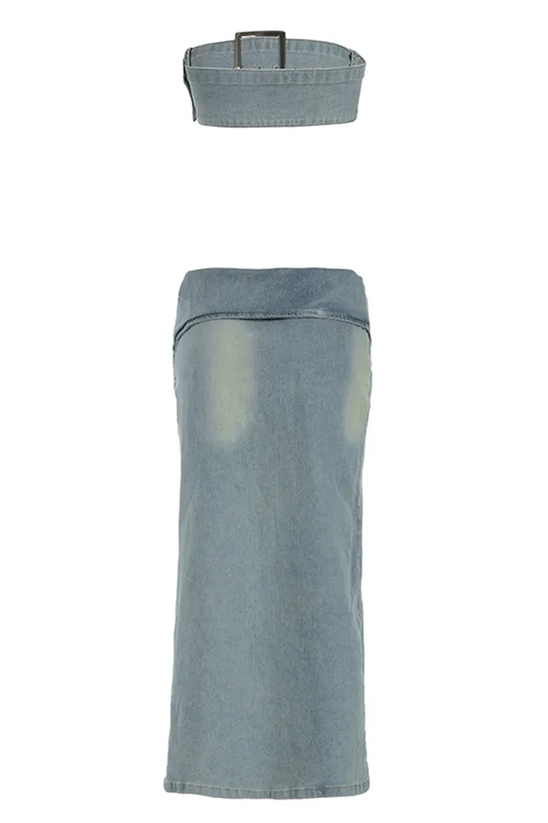 UQ3315 Denim Tube and Skirt Set