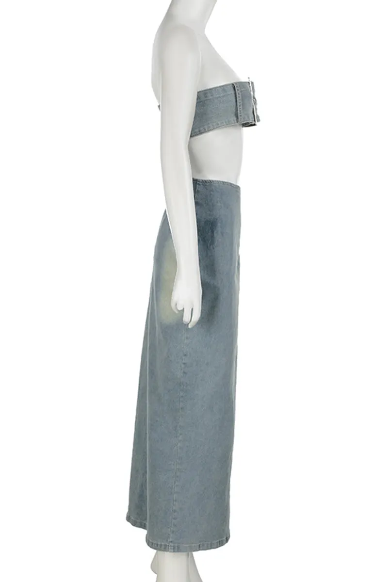 UQ3315 Denim Tube and Skirt Set