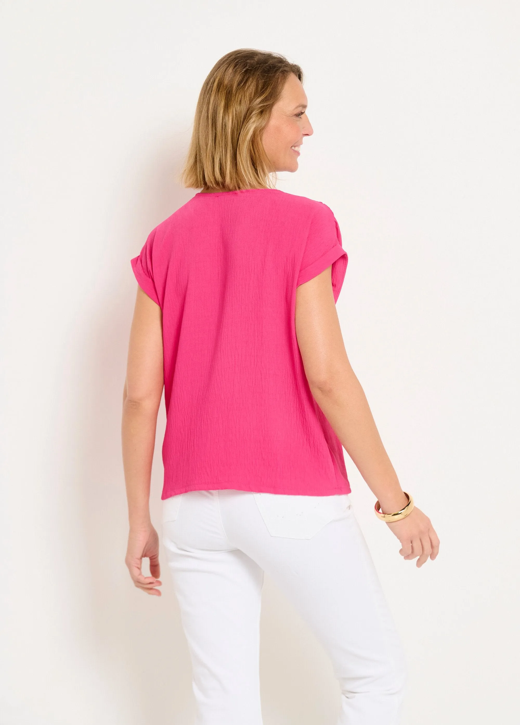 V-neck tunic with kimono sleeves and embossed look