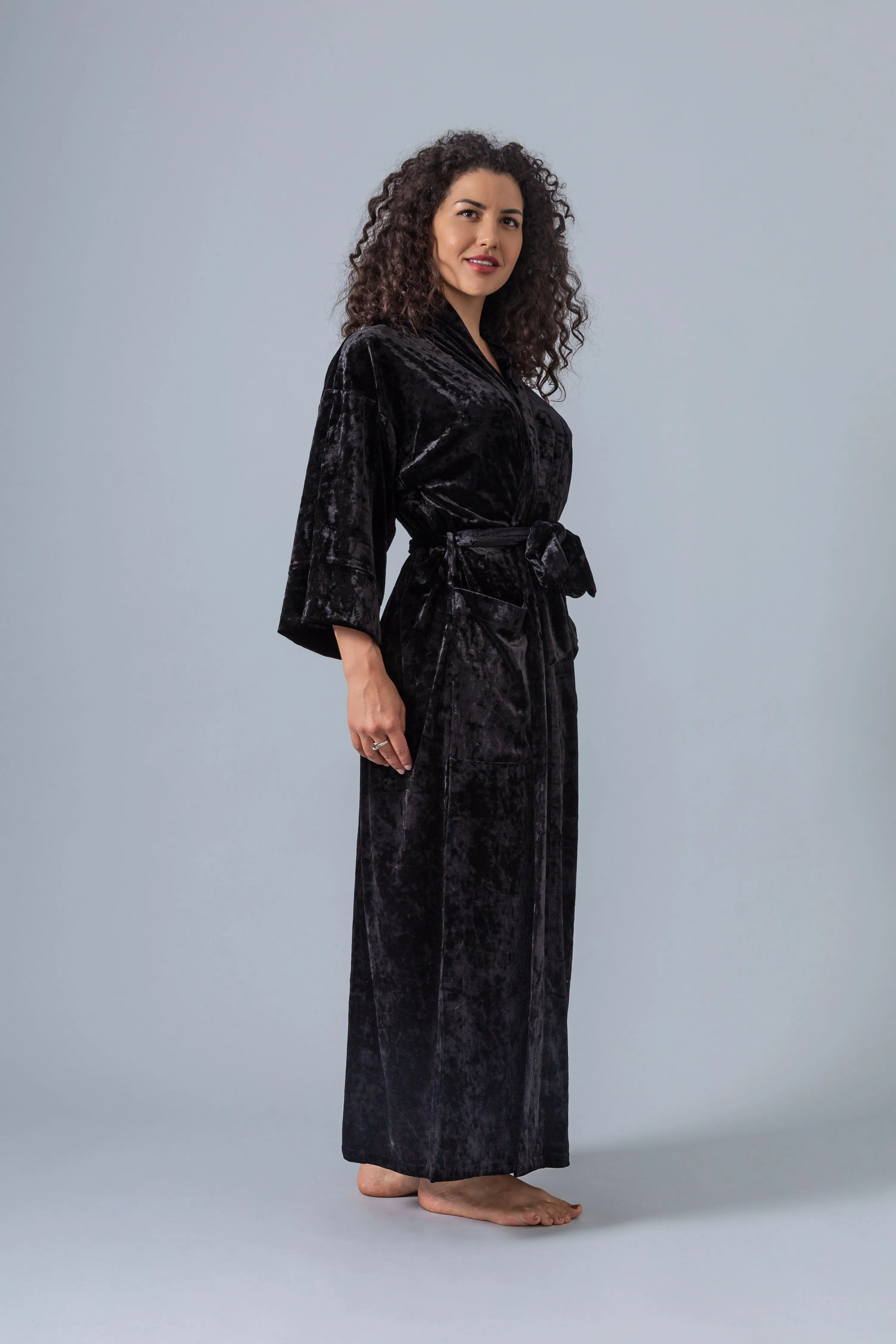 Velvet Kimono Robe - Black