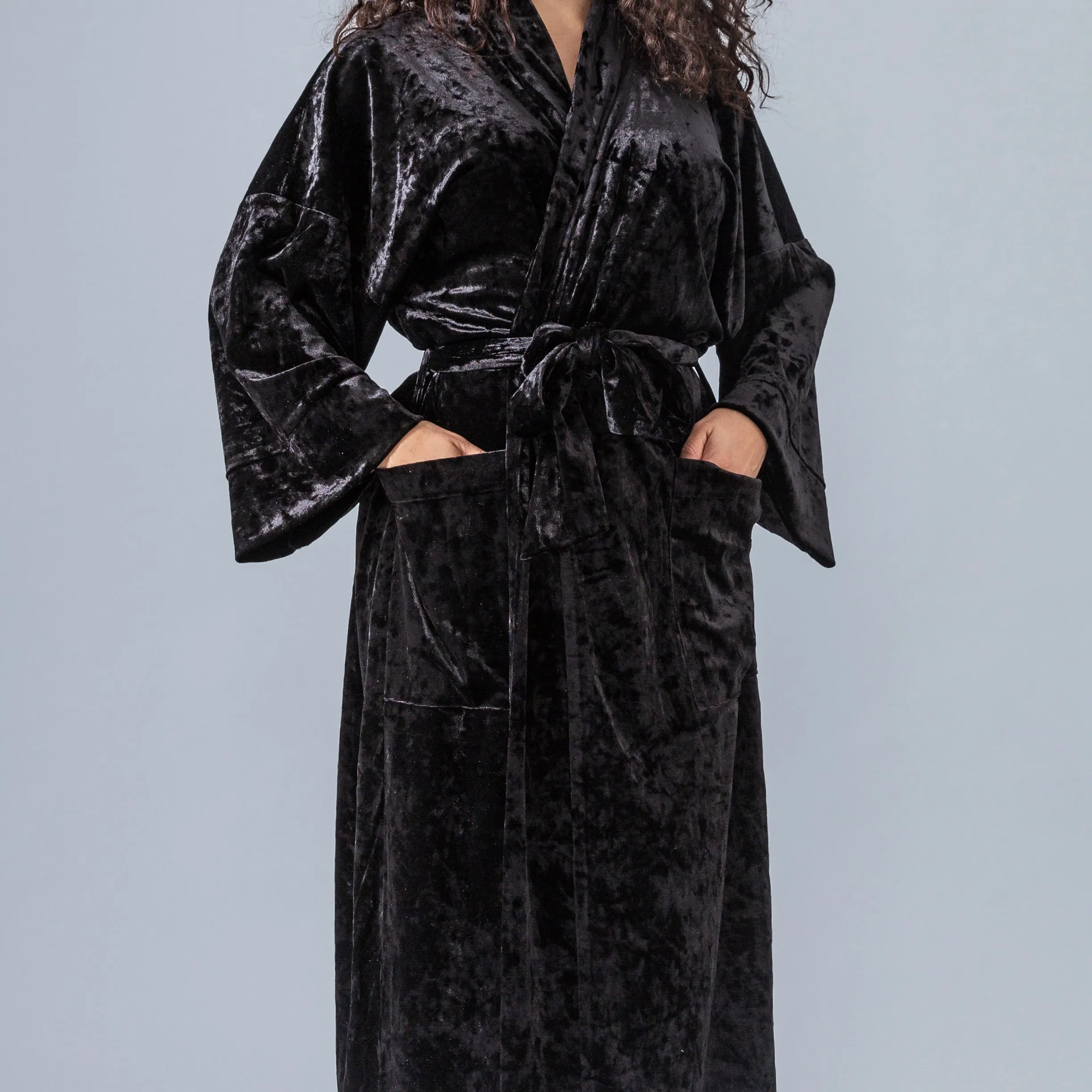 Velvet Kimono Robe - Black