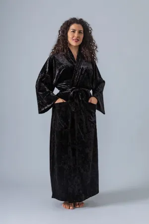 Velvet Kimono Robe - Black