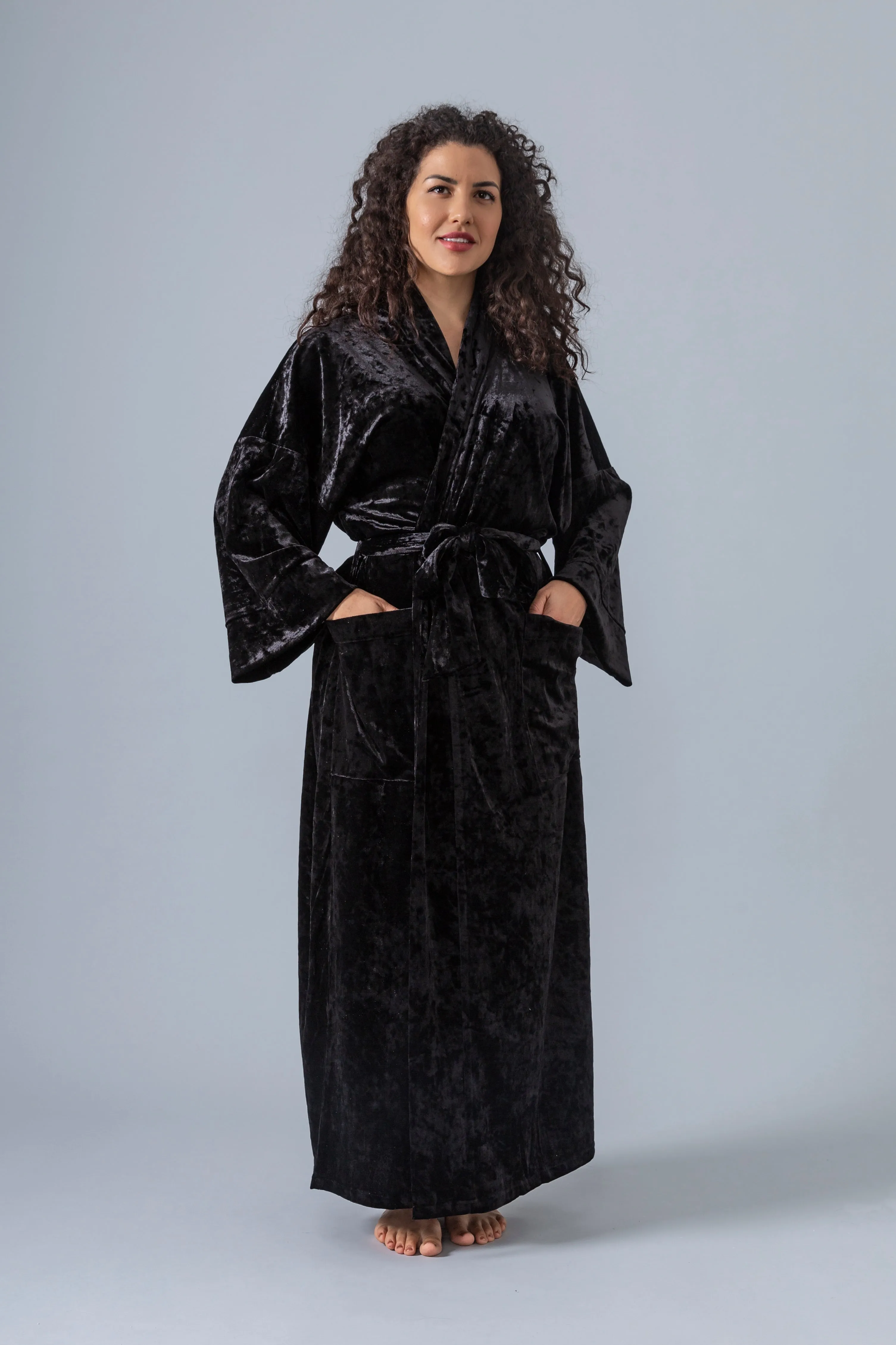 Velvet Kimono Robe - Black