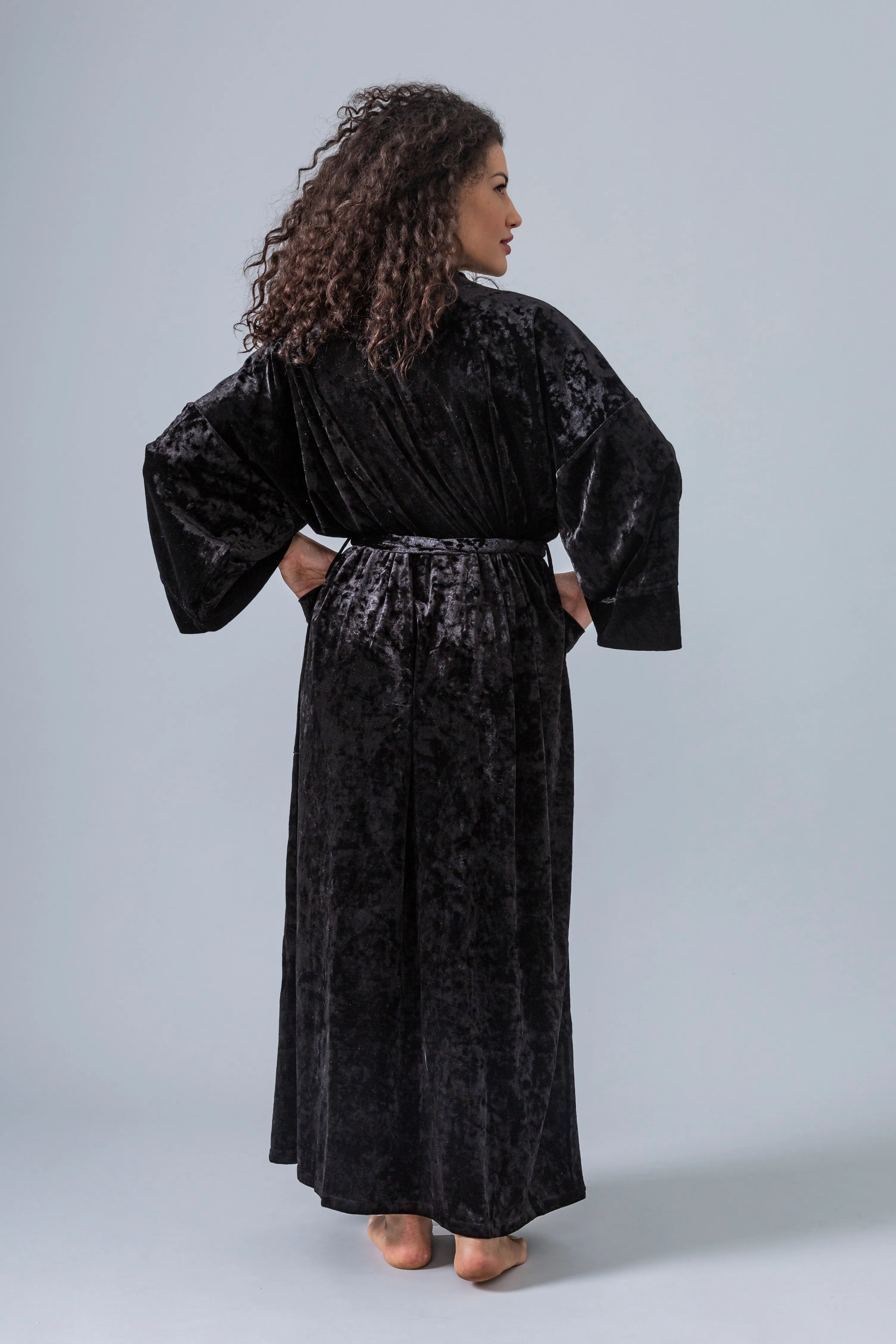 Velvet Kimono Robe - Black