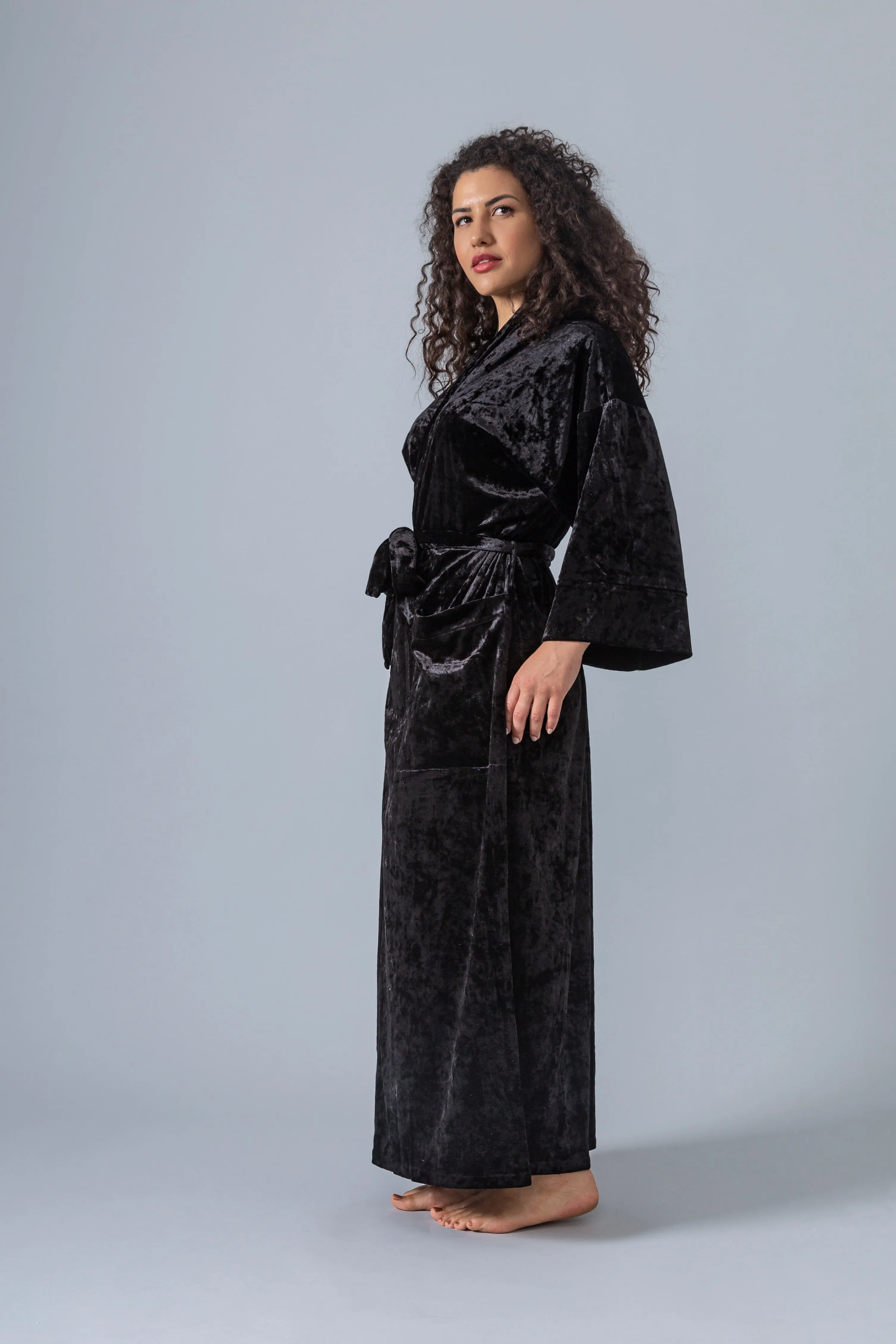 Velvet Kimono Robe - Black