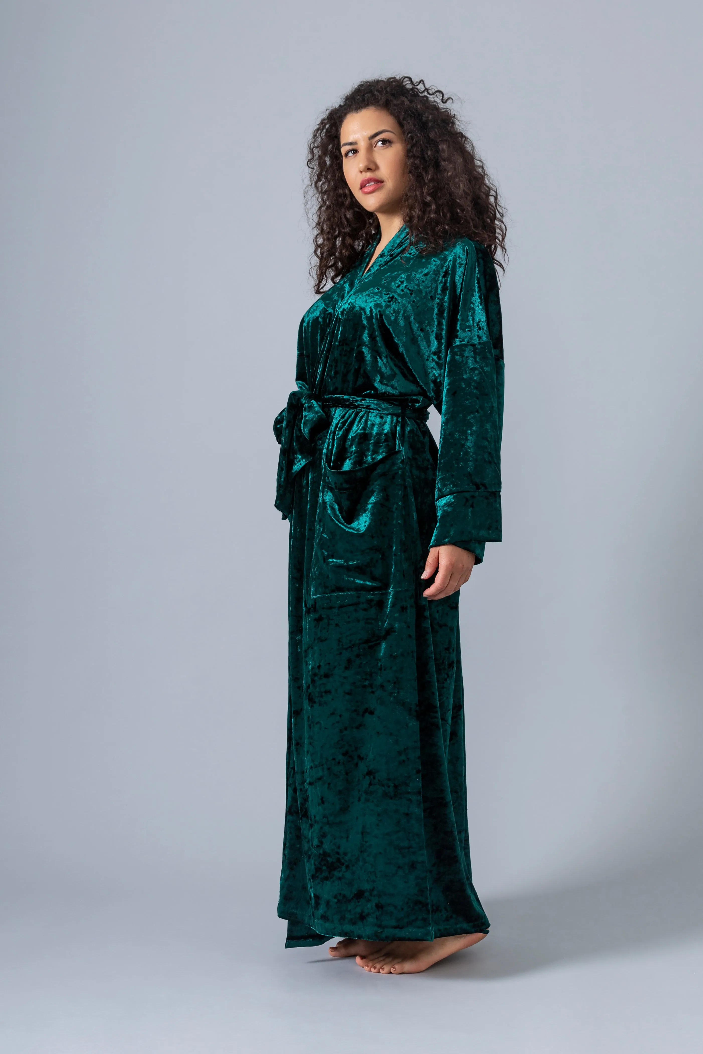 Velvet Kimono Robe - Emerald