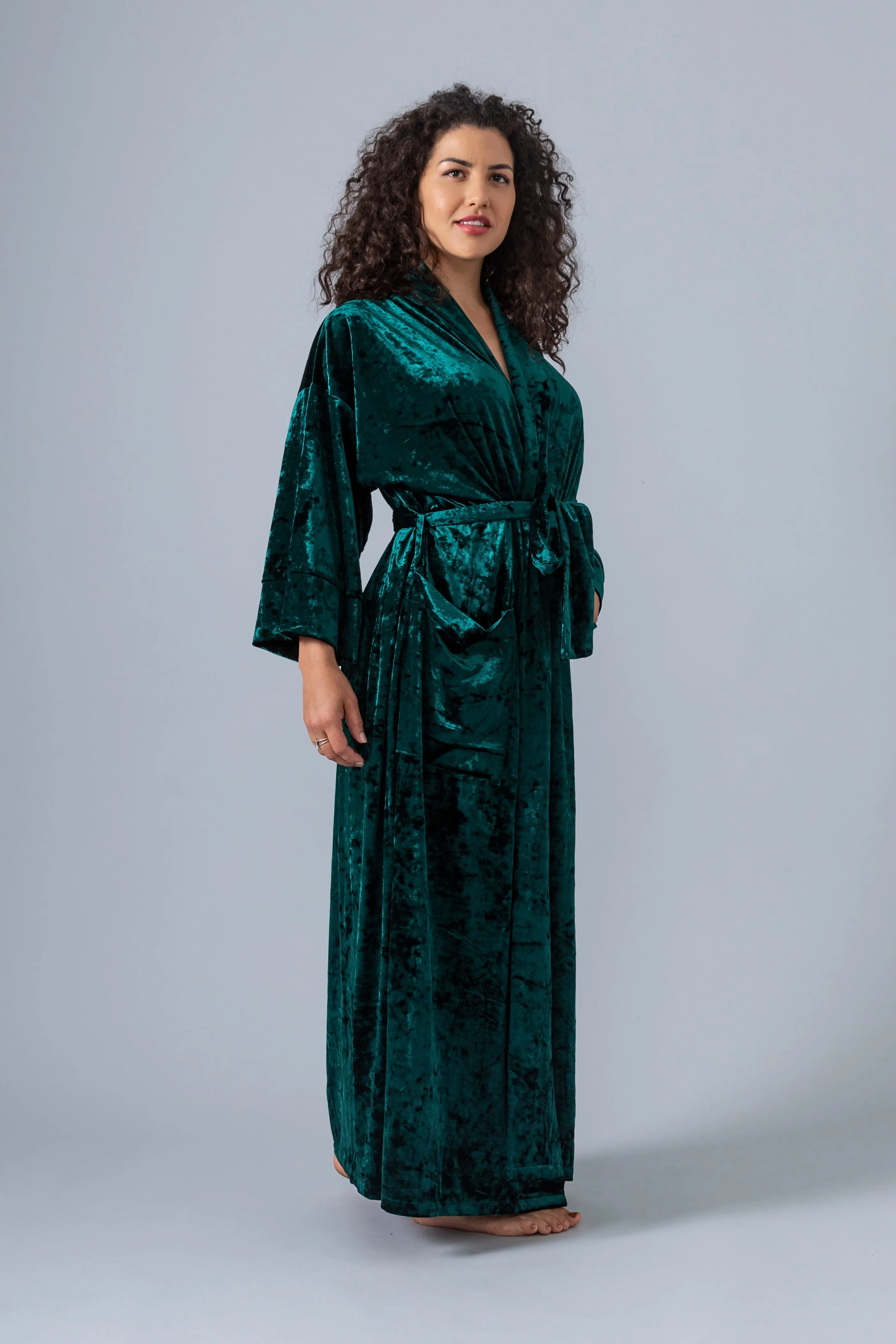 Velvet Kimono Robe - Emerald
