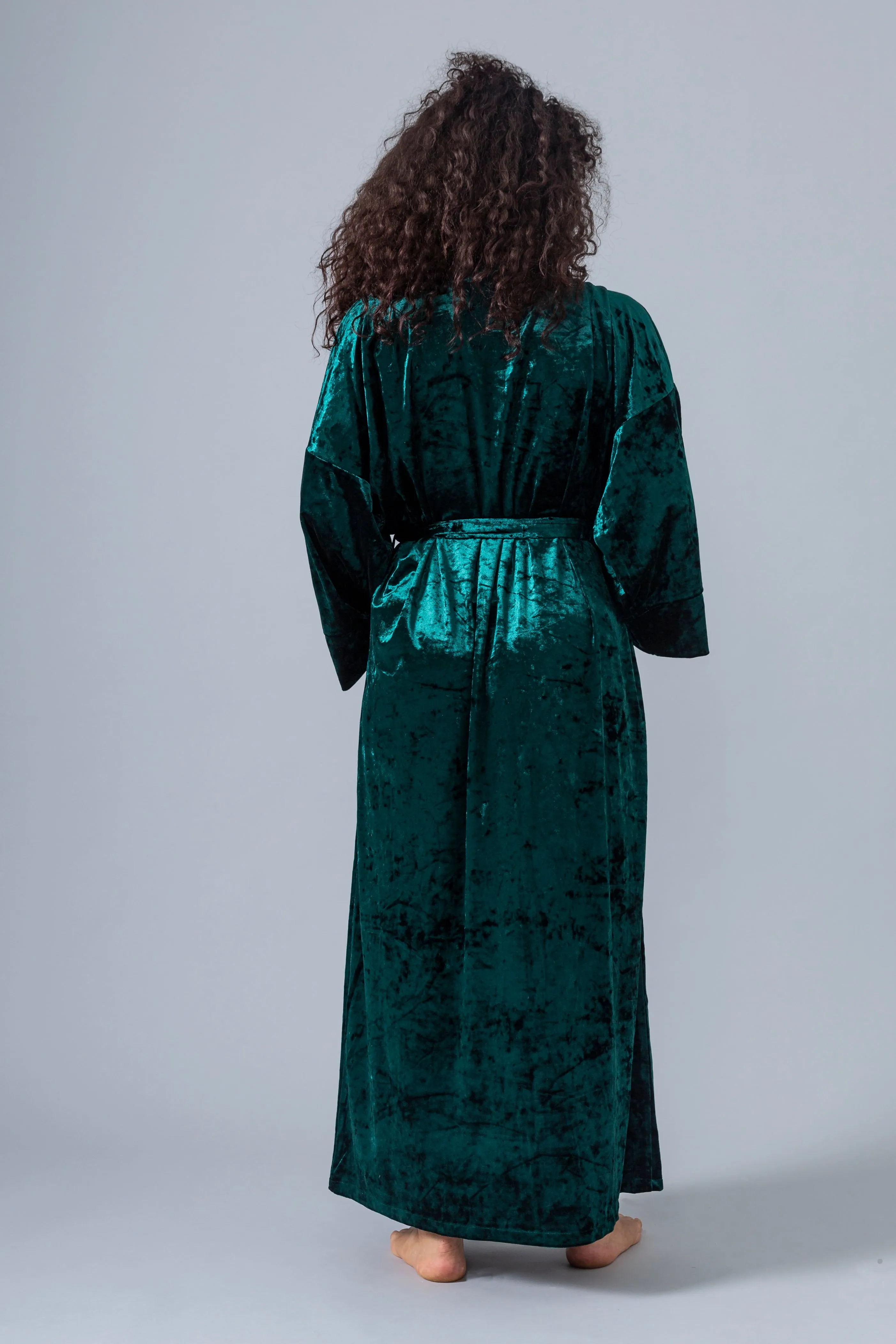 Velvet Kimono Robe - Emerald