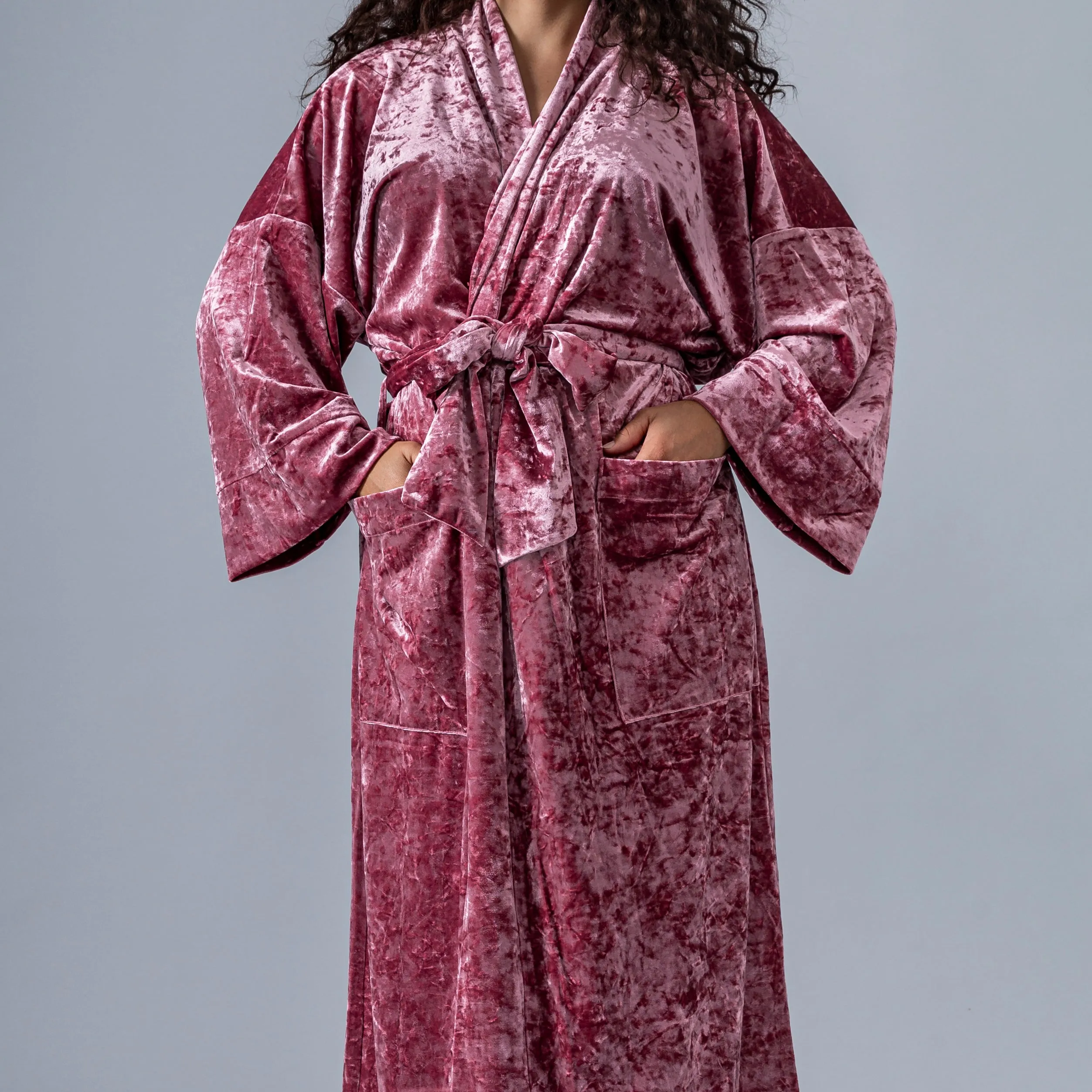 Velvet Kimono Robe - Pink