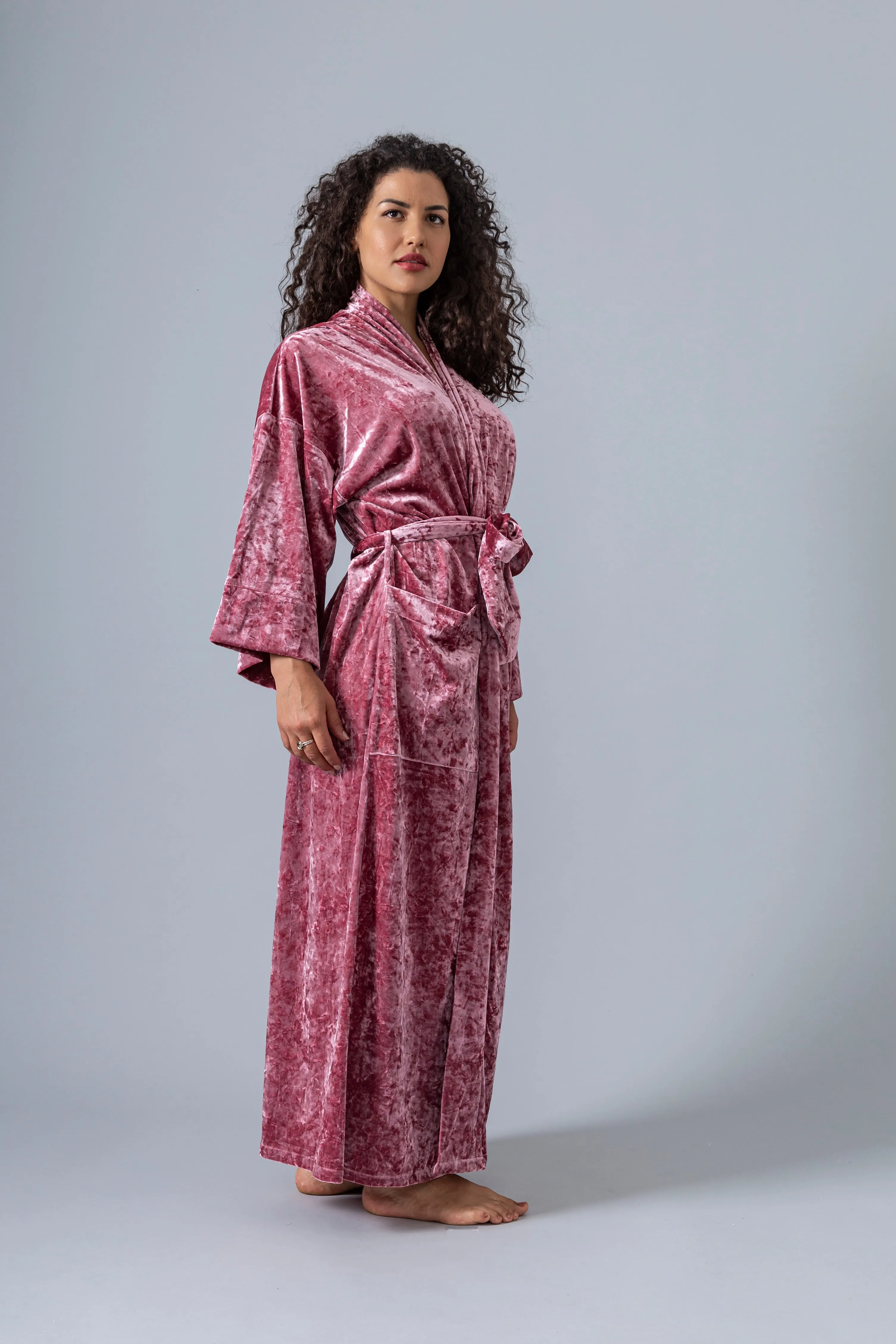 Velvet Kimono Robe - Pink