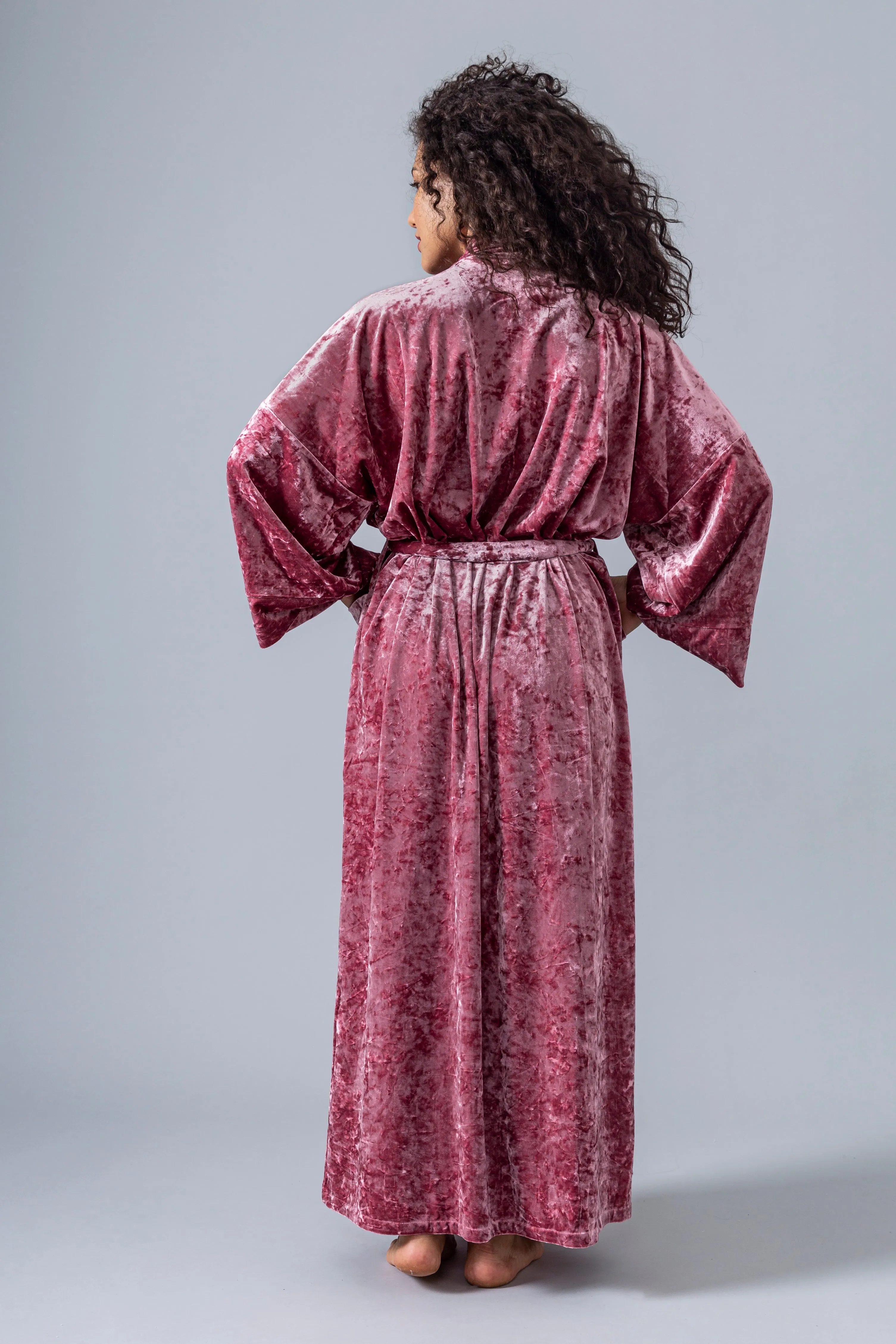 Velvet Kimono Robe - Pink