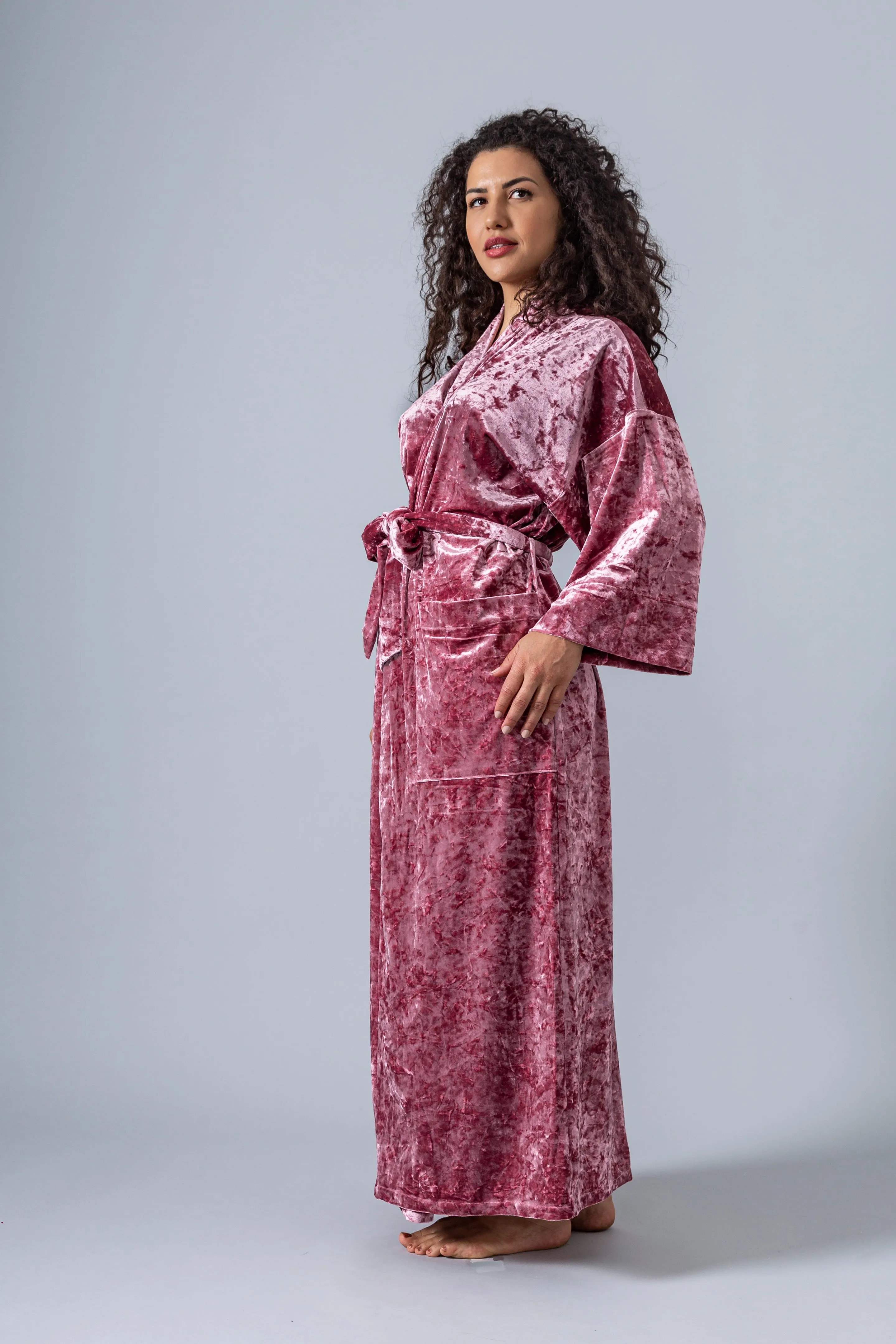 Velvet Kimono Robe - Pink