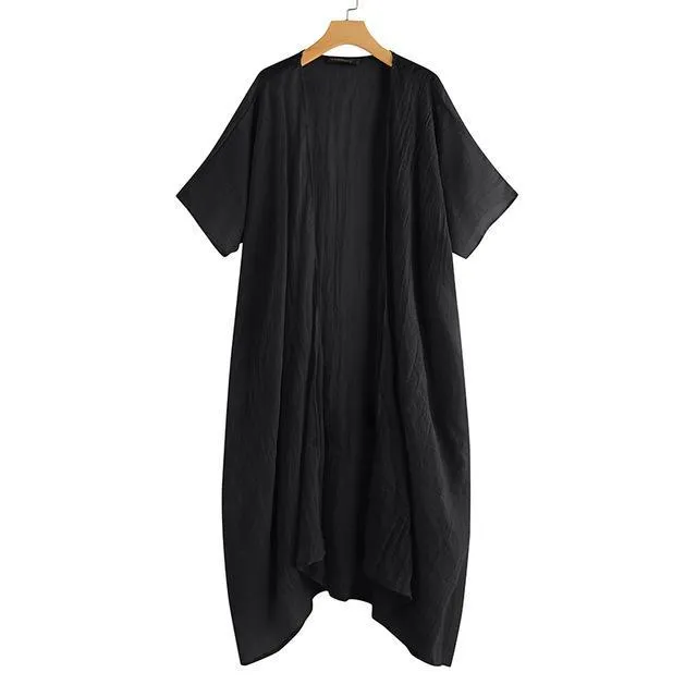 Vintage Beach Cover Up Solid Belted Casual Loose Blouse Plus Size Cardigan Kimono Linen