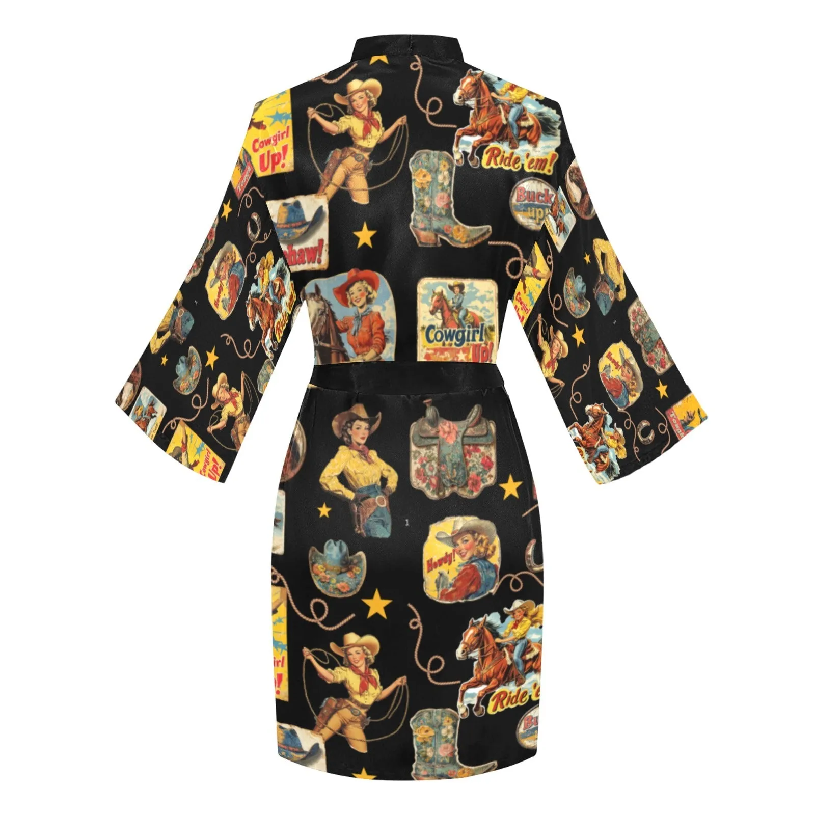 Vintage Cowgirl College Satin Kimono Robe