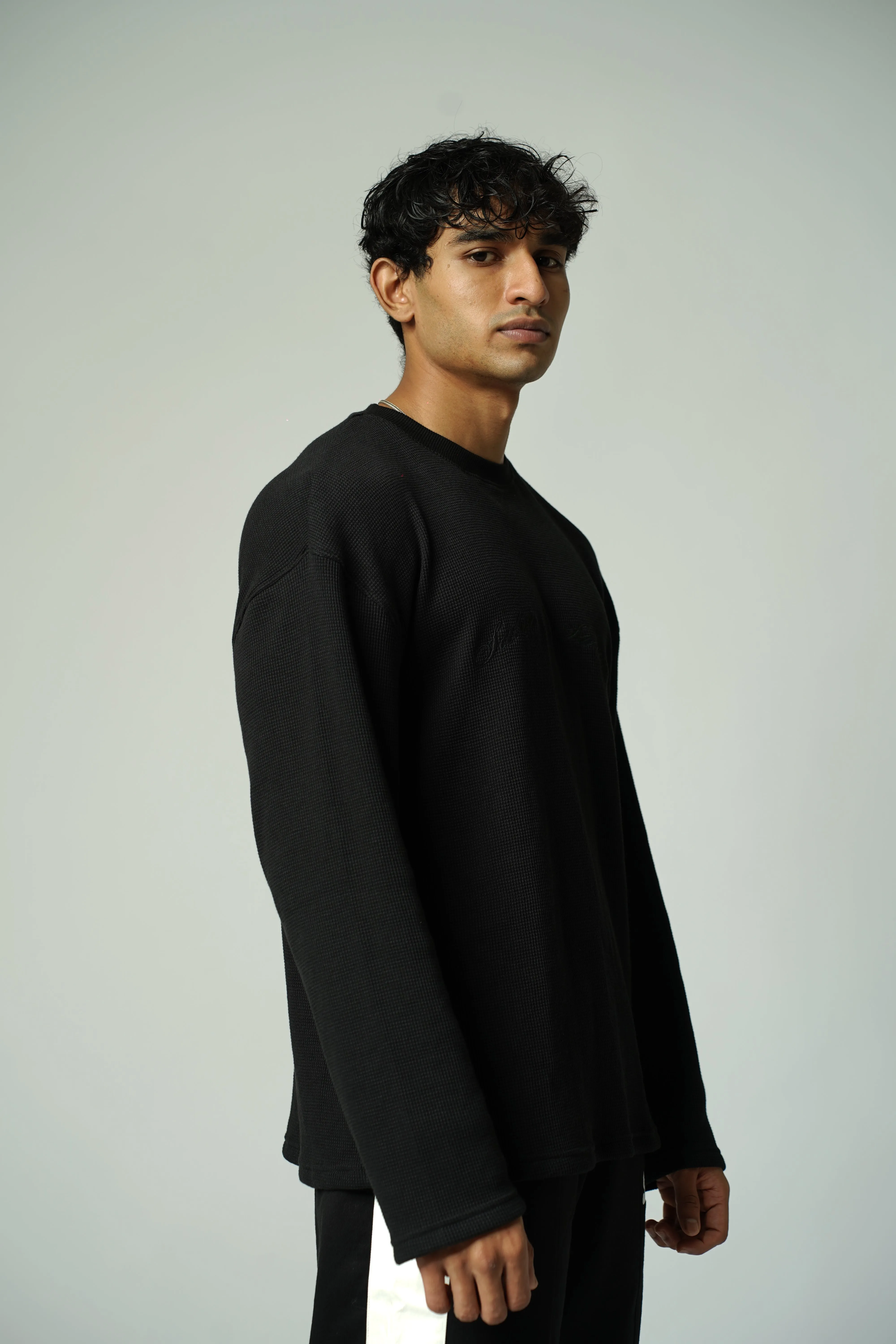 Waffle Long Sleeve T-Shirt [BLACK]