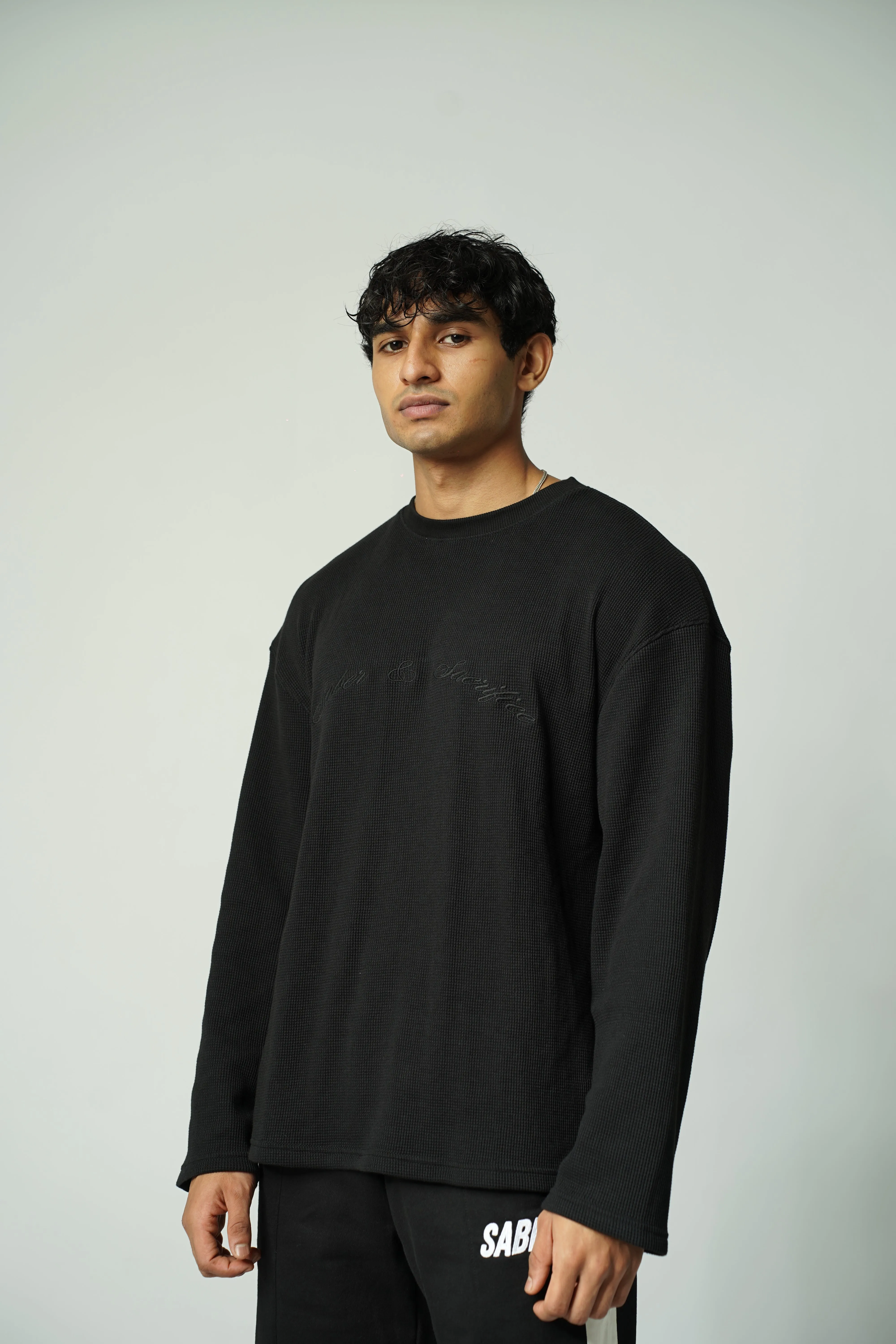 Waffle Long Sleeve T-Shirt [BLACK]