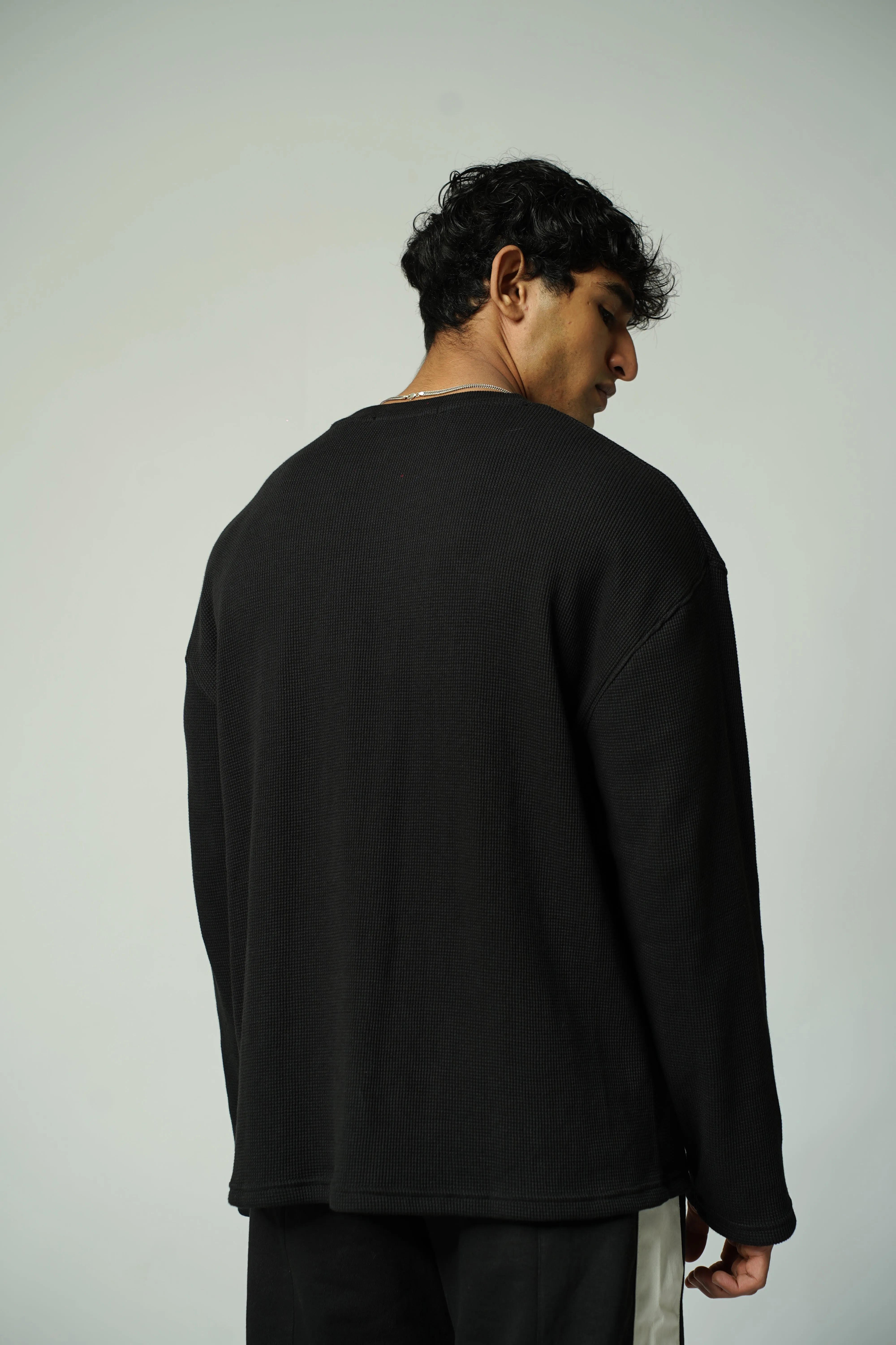 Waffle Long Sleeve T-Shirt [BLACK]