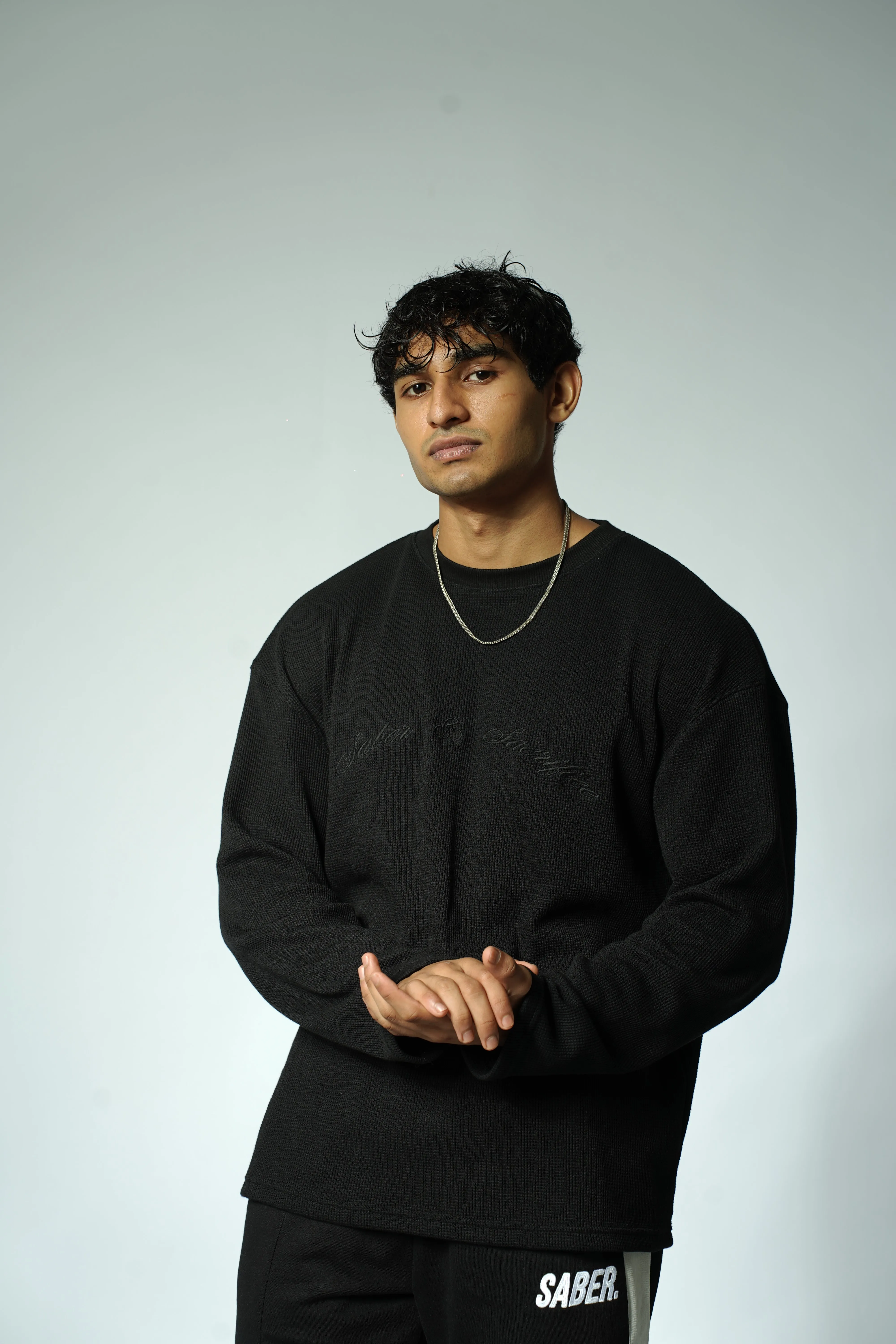 Waffle Long Sleeve T-Shirt [BLACK]