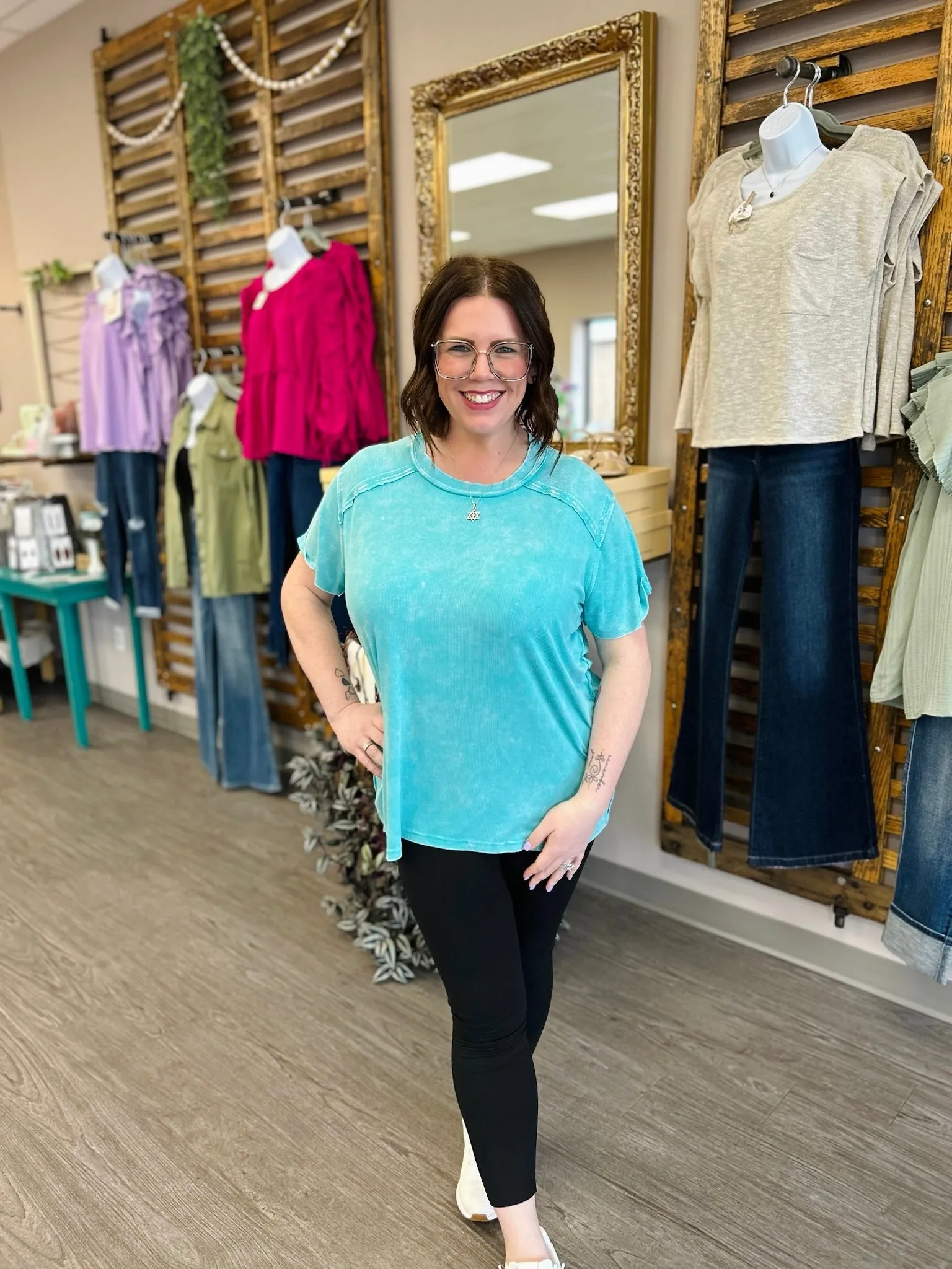Washed Ribbed Short Sleeve Top