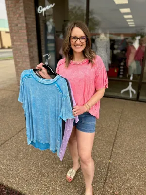 Washed Ribbed Short Sleeve Top