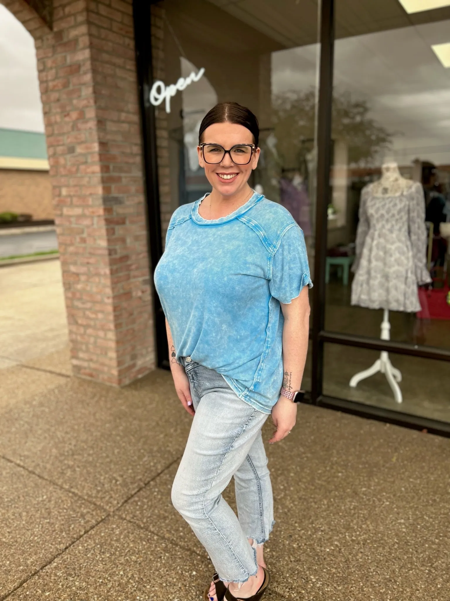 Washed Ribbed Short Sleeve Top