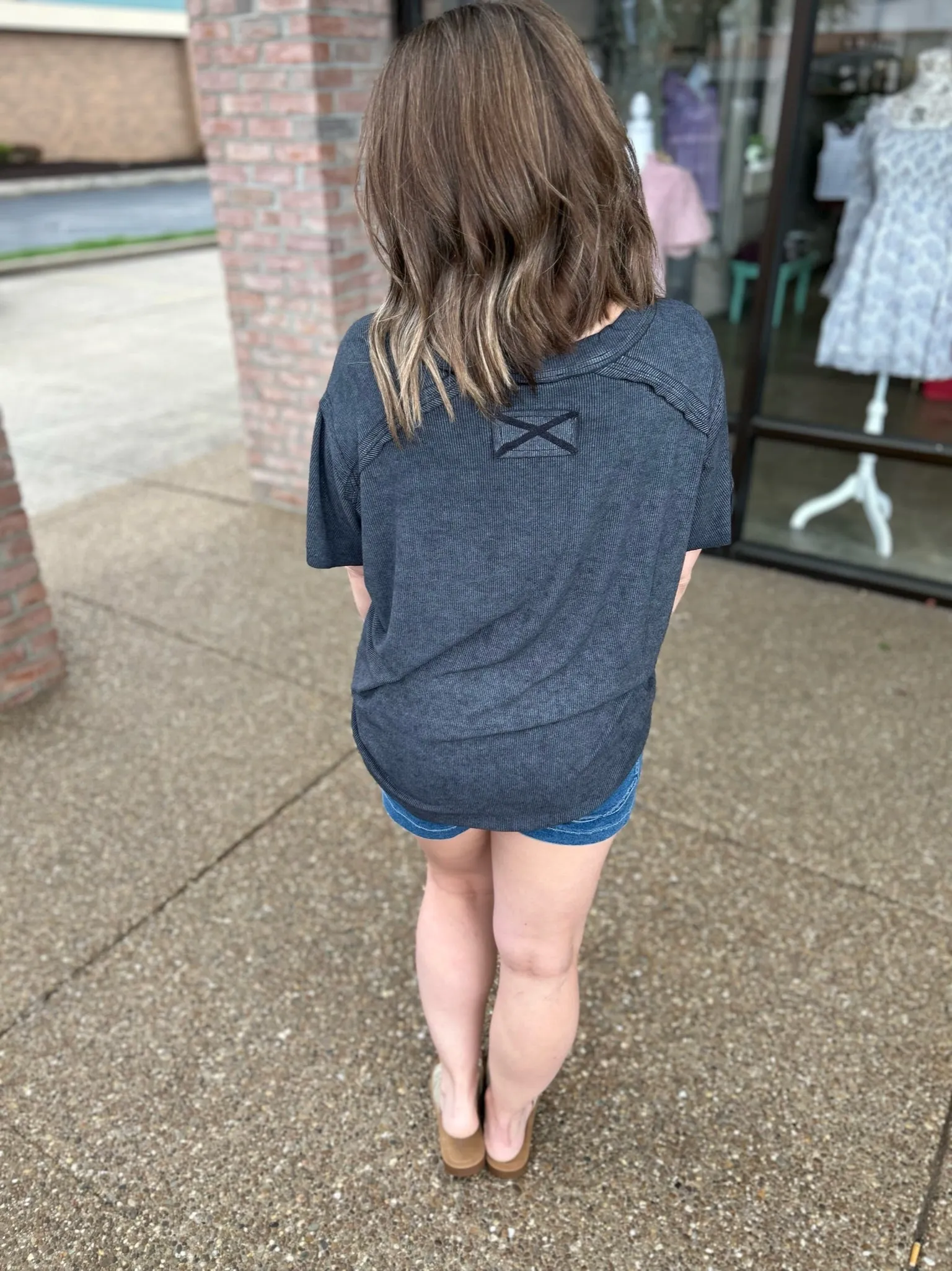 Washed Ribbed Short Sleeve Top