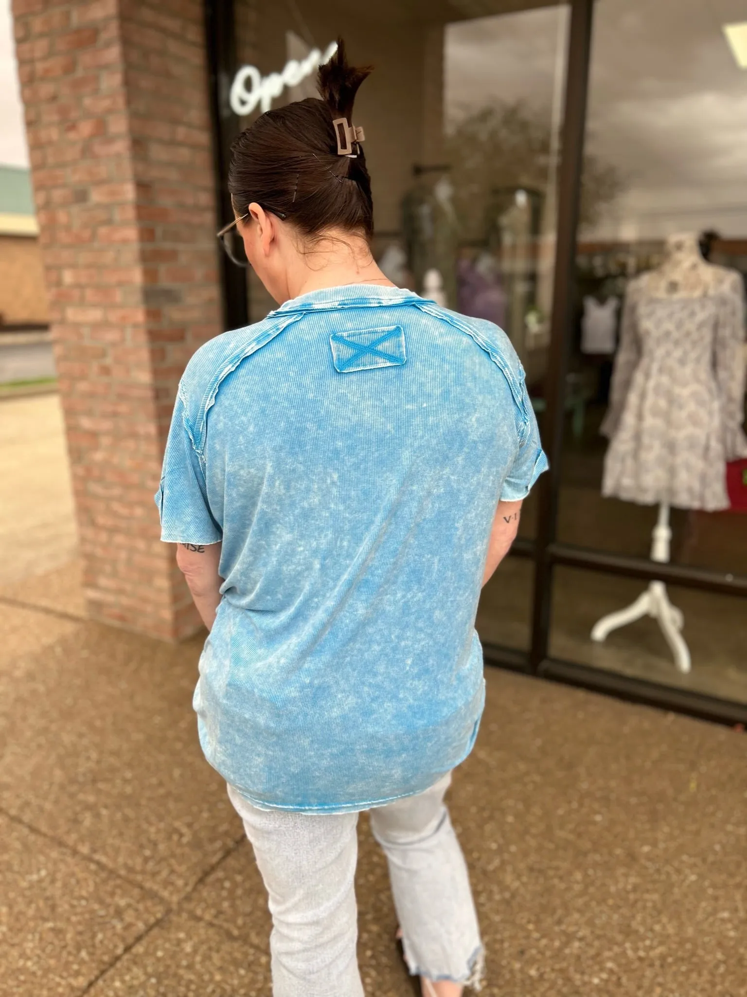 Washed Ribbed Short Sleeve Top