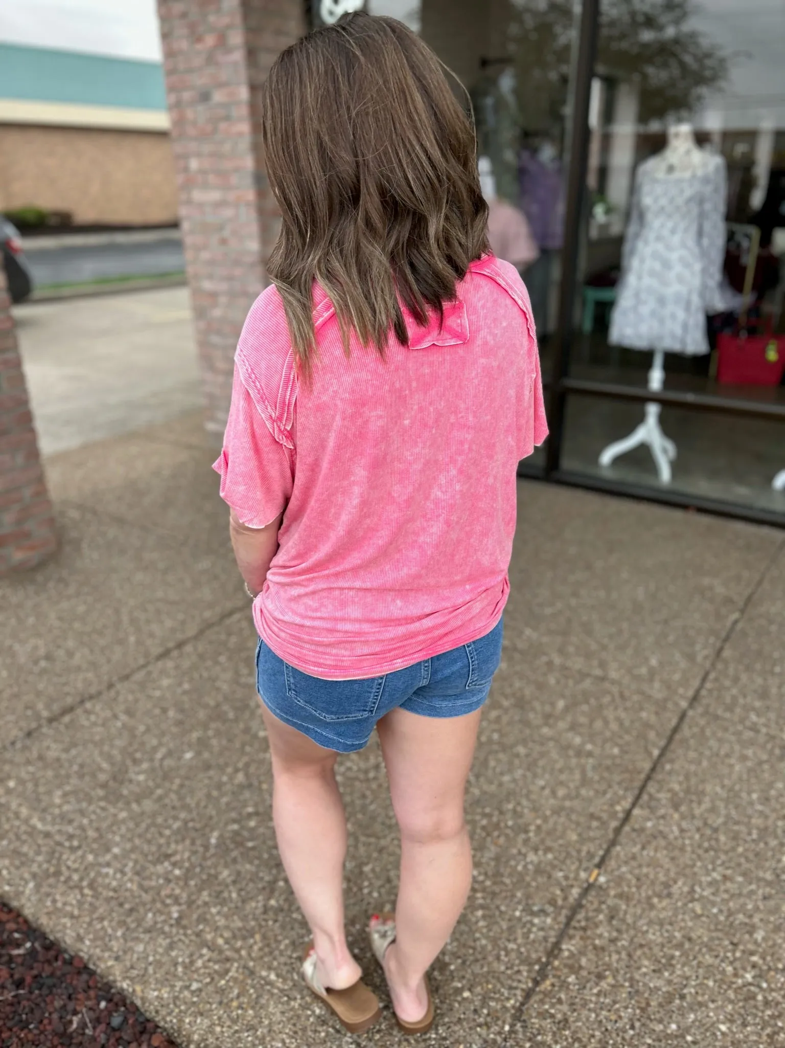 Washed Ribbed Short Sleeve Top