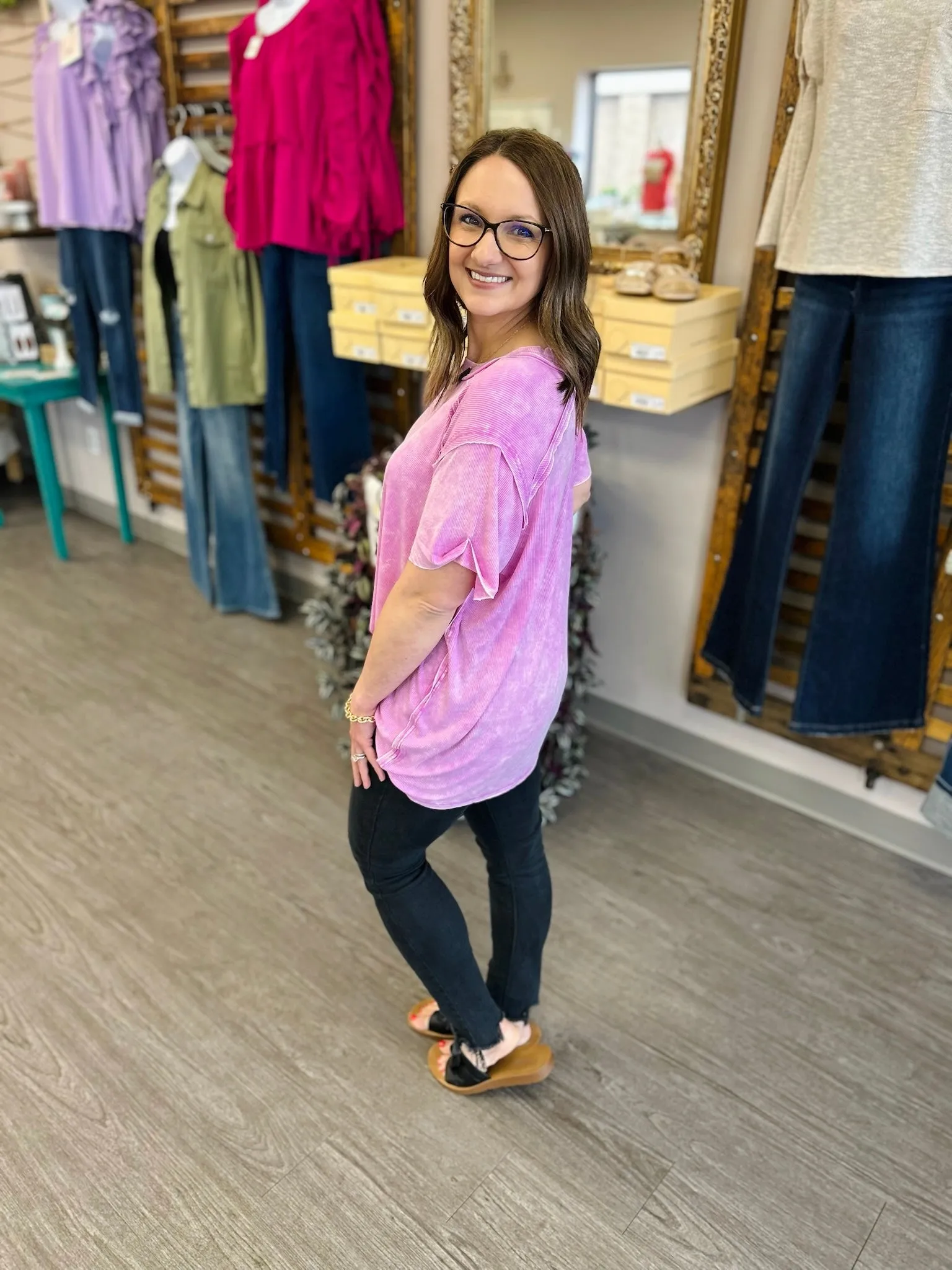 Washed Ribbed Short Sleeve Top