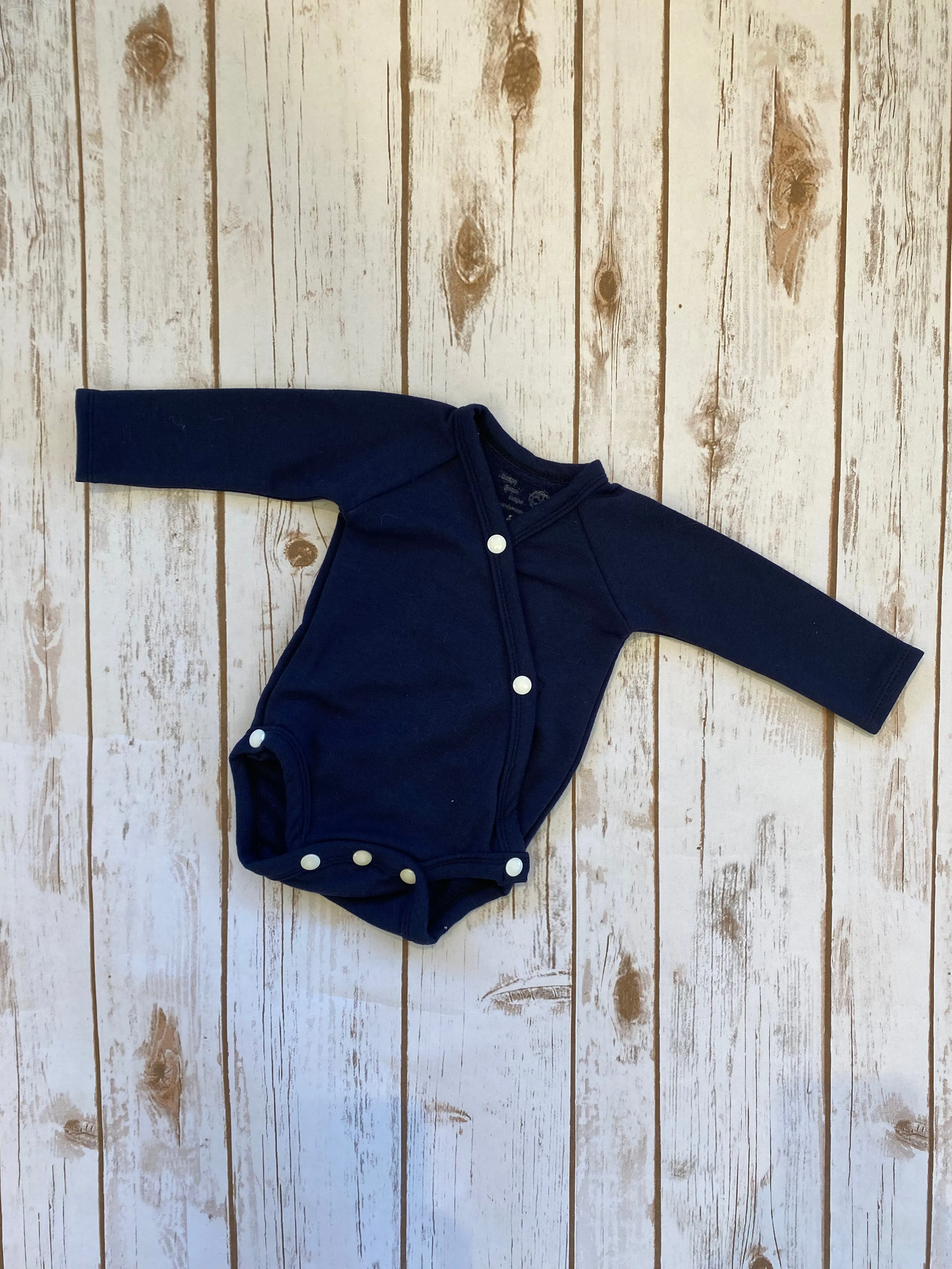 WCC - Kimono Long Sleeve Onesie - Navy (Merino Wool Fleece)