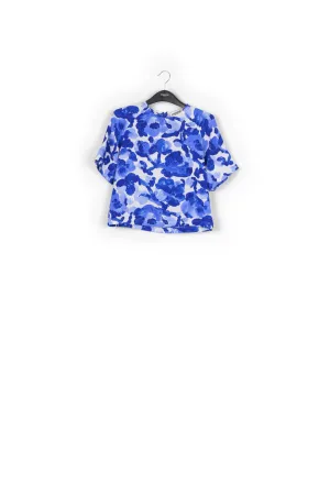 White and blue floral print oversized top