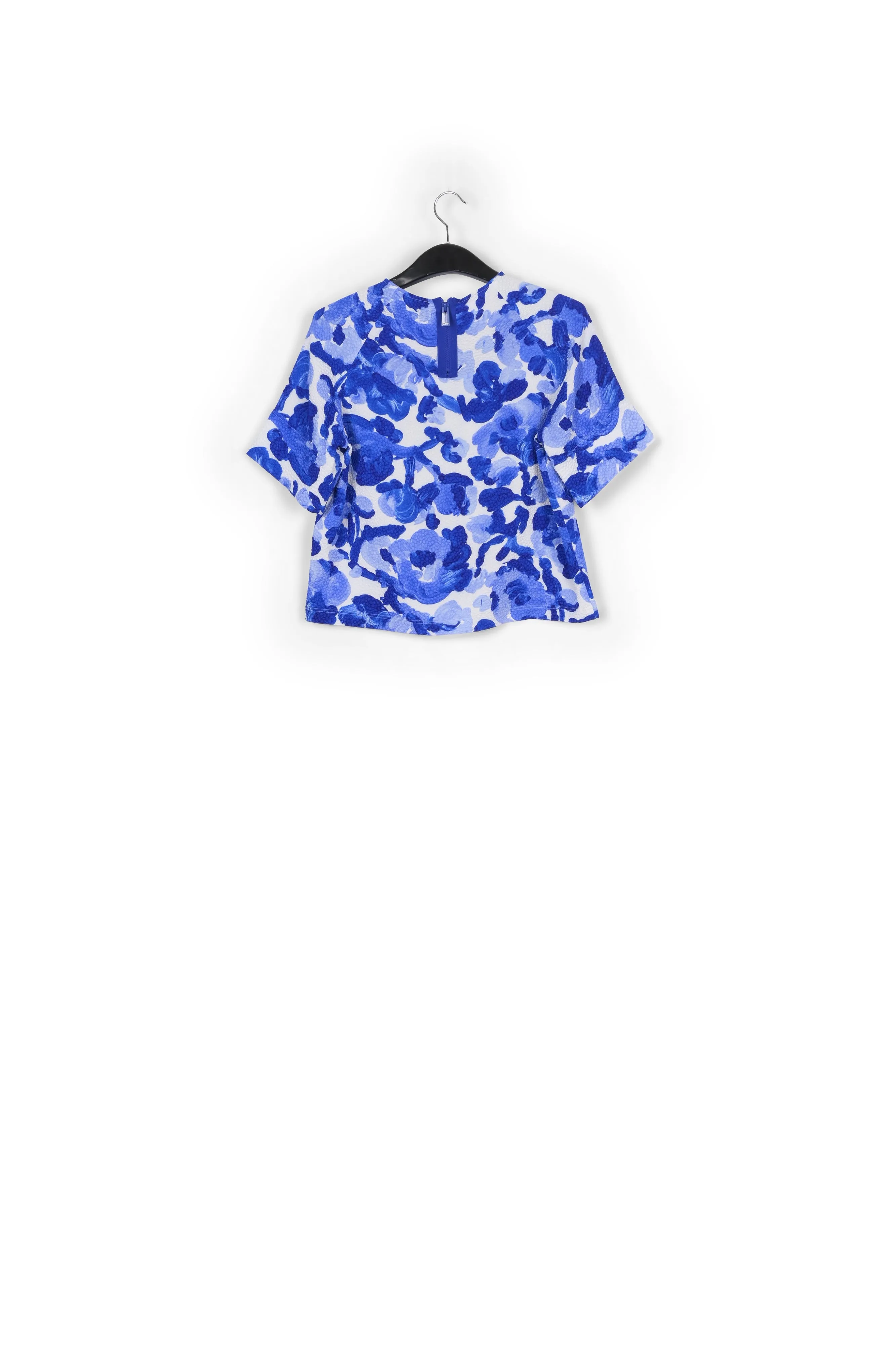 White and blue floral print oversized top