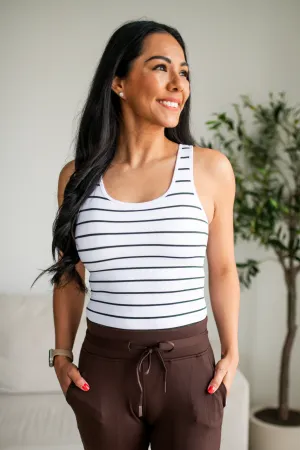 White and Moss Stripe Seamless Ribbed Tank Top