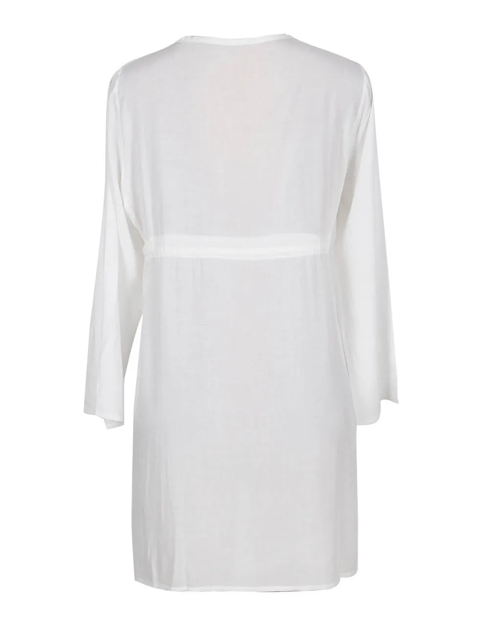White Embroidered Kimono Long Sleeve Beach Dress