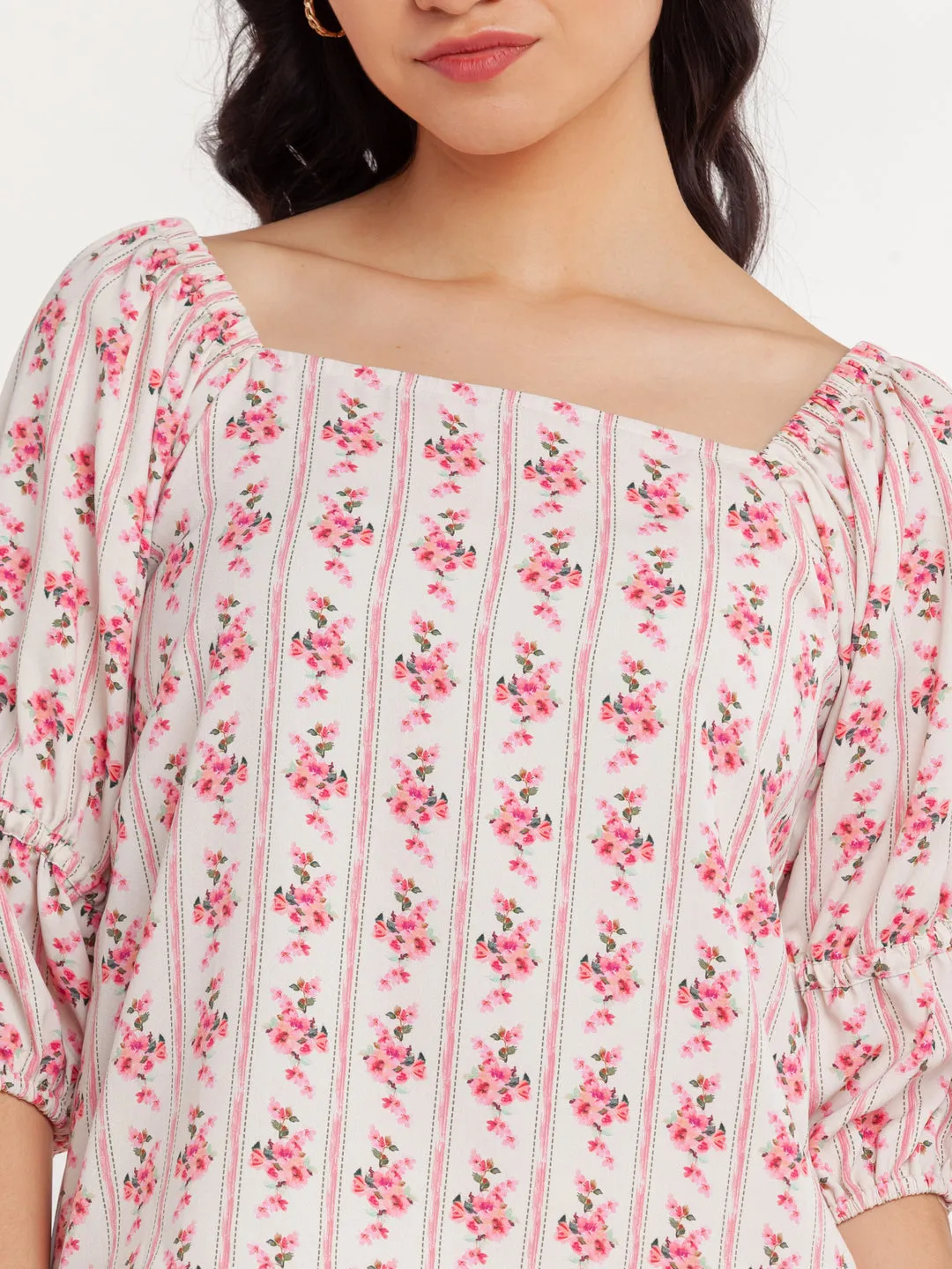 White Printed Top