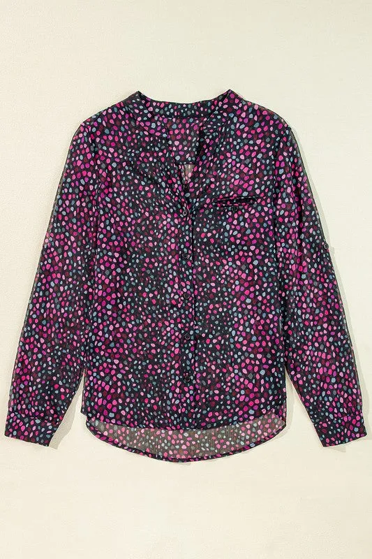 Wine Polka Dot Printed Buttoned Casual Shirt