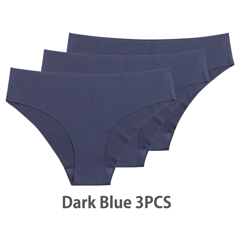Women Breathable Low Waist Underwear Solid Silk Briefs Invisible Seamless Panties