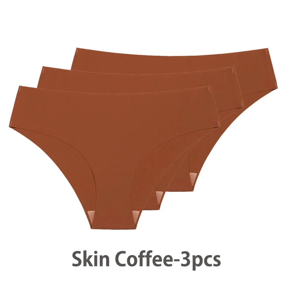 Women Breathable Low Waist Underwear Solid Silk Briefs Invisible Seamless Panties