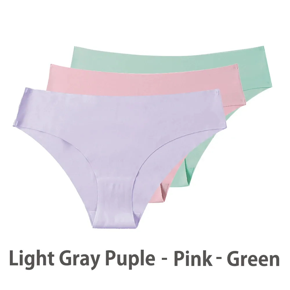 Women Breathable Low Waist Underwear Solid Silk Briefs Invisible Seamless Panties