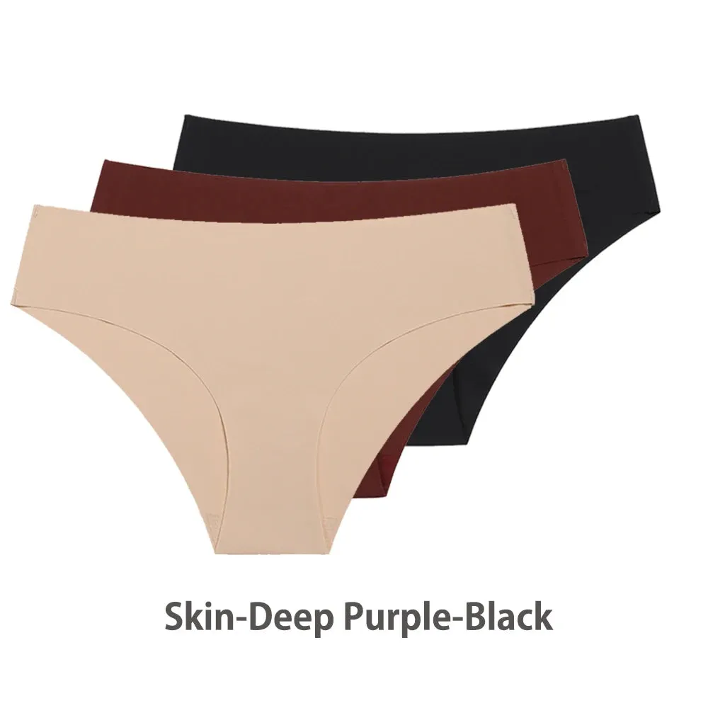 Women Breathable Low Waist Underwear Solid Silk Briefs Invisible Seamless Panties